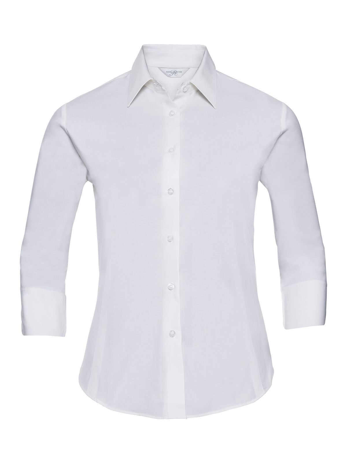 Camisa feminina clássica de manga comprida em algodão puro popeline. - 30 - Branco