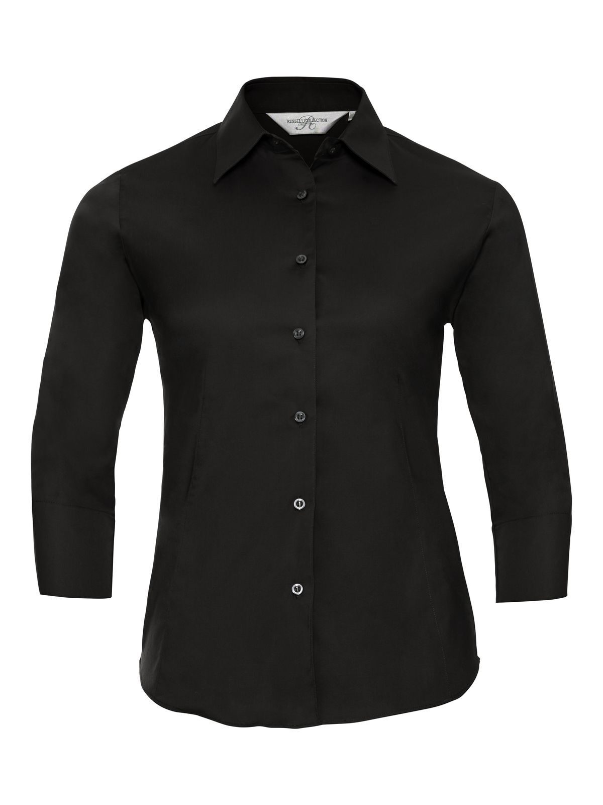 Camisa feminina clássica de manga comprida em algodão puro popeline. - 36 - Preto
