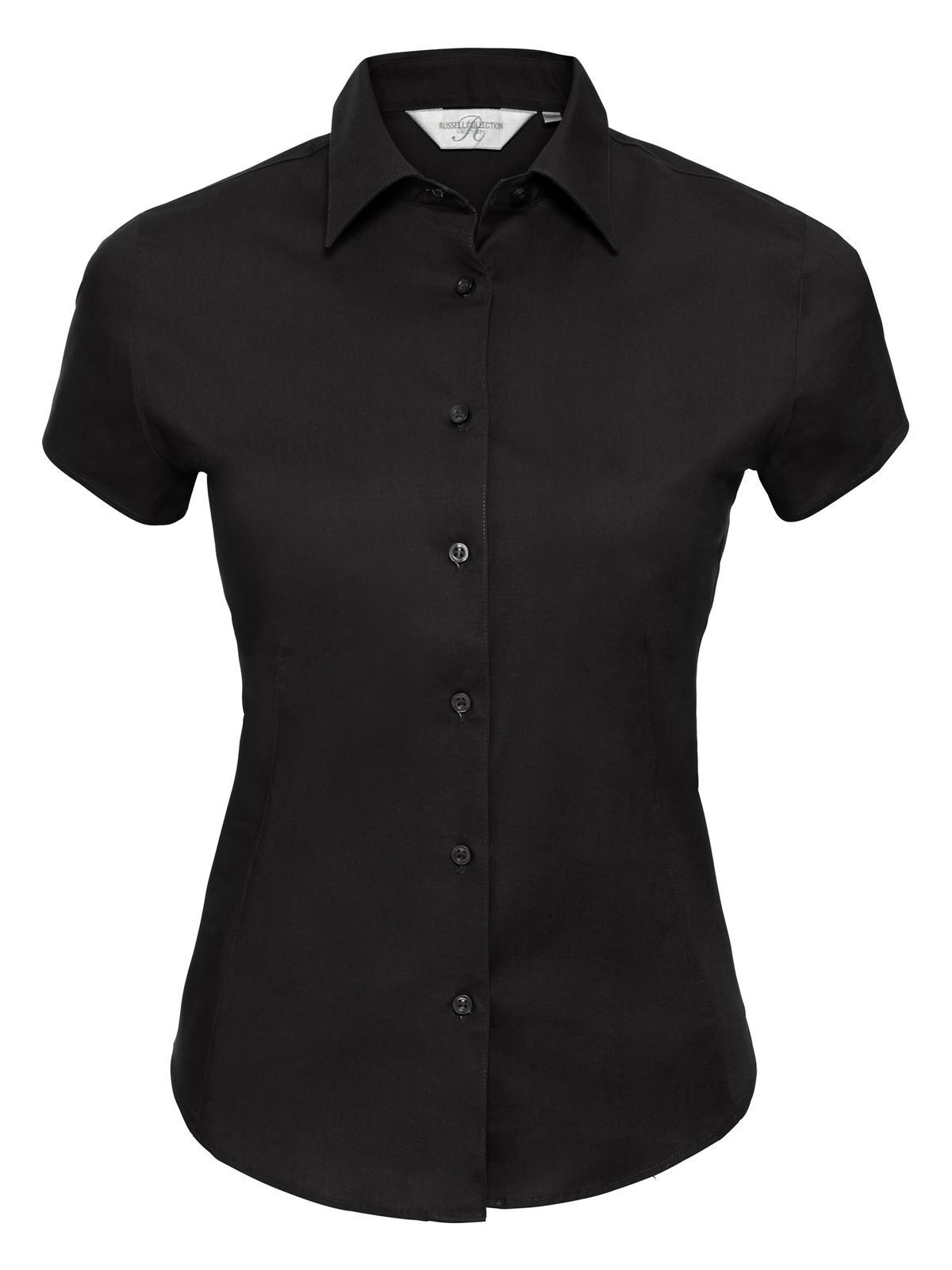 Camisa feminina de manga curta, fácil de cuidar e com modelagem ajustada. - 36 - Preto
