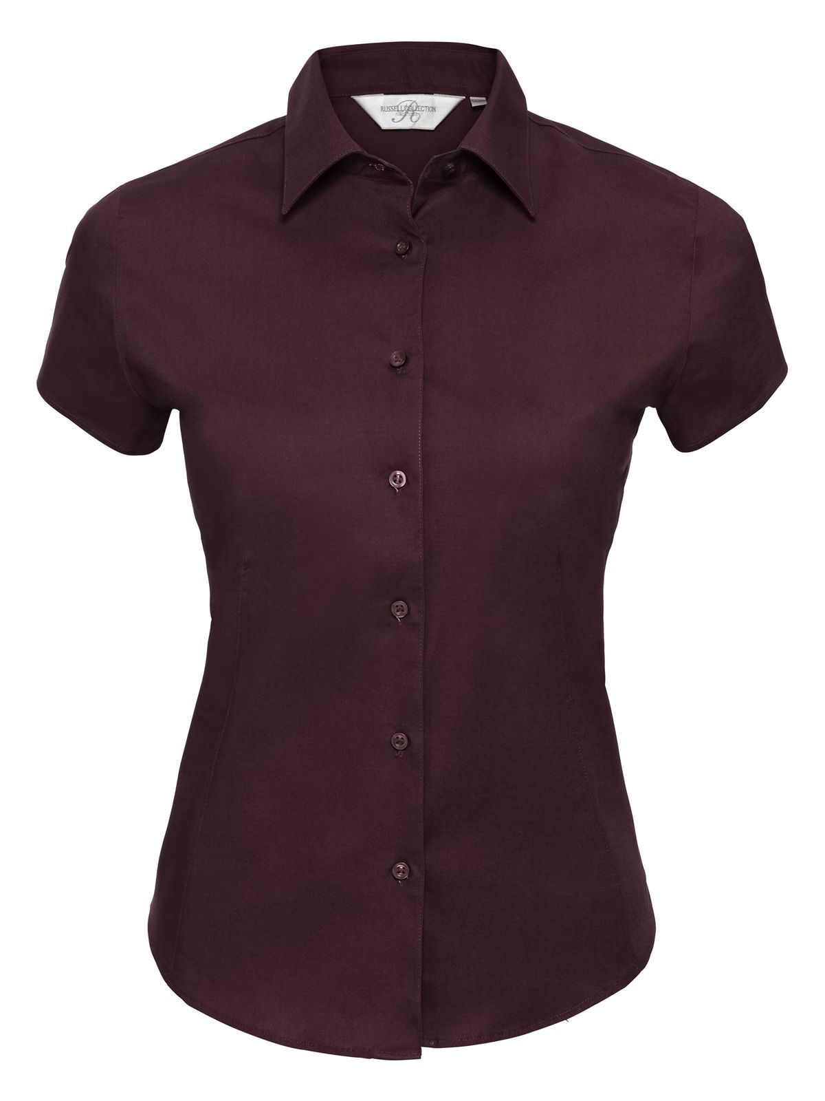 Camisa feminina de manga curta, fácil de cuidar e com modelagem ajustada. - PT - Porta
