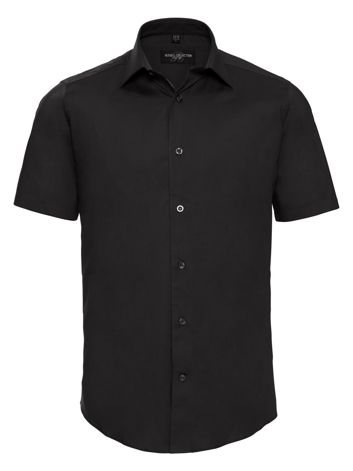 Camisa masculina de manga curta, ajustada e com elastano - 36 - Preto