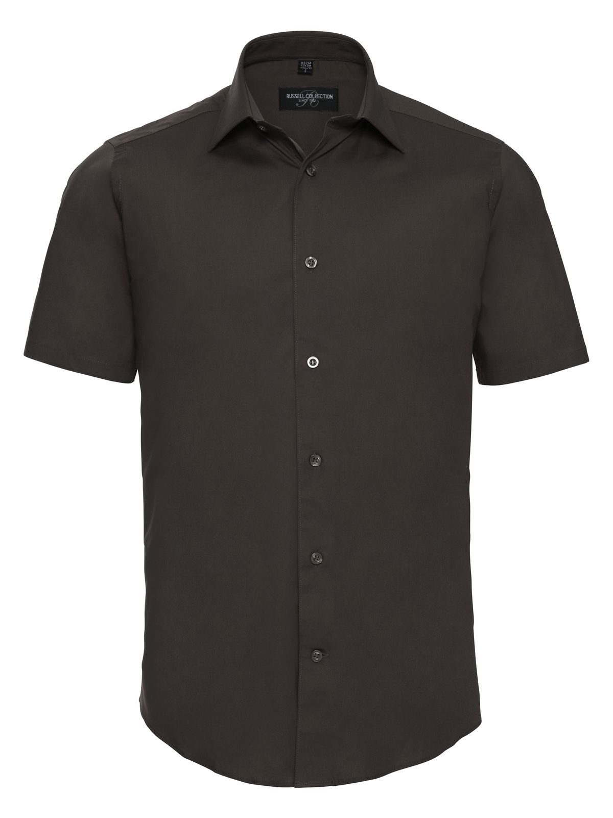 Camisa masculina de manga curta, ajustada e com elastano - CQ - Chocolate