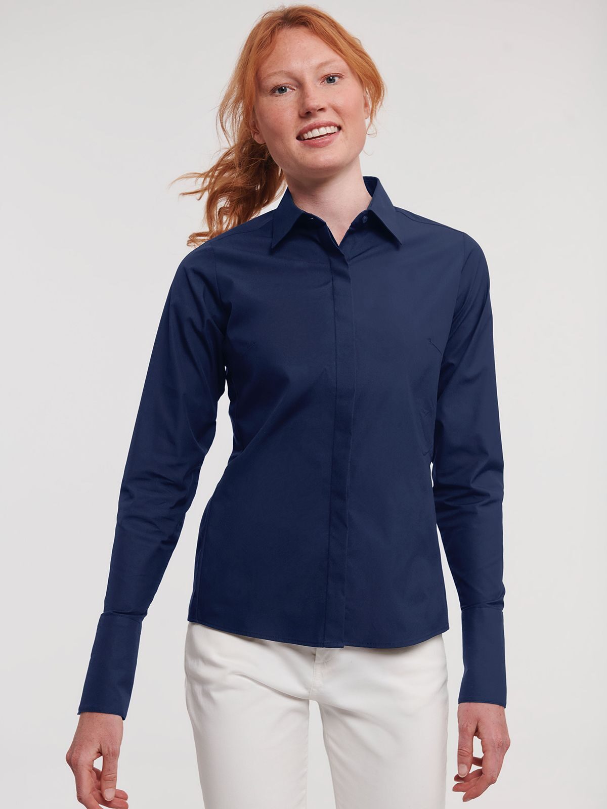 Camisa feminina de manga comprida com modelagem ajustada e tecido ultra elástico