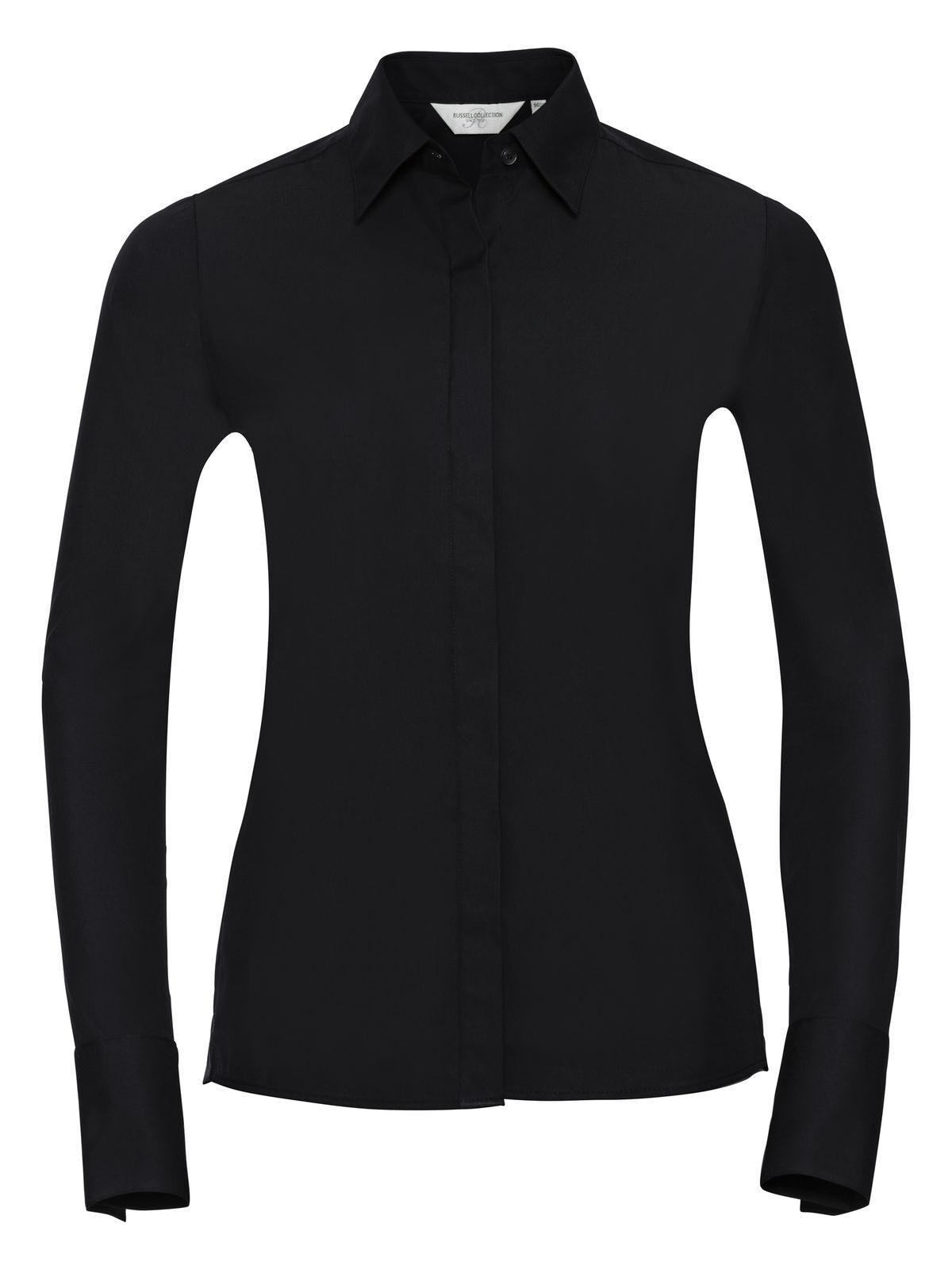 Camisa feminina de manga comprida com modelagem ajustada e tecido ultra elástico - 36 - Preto