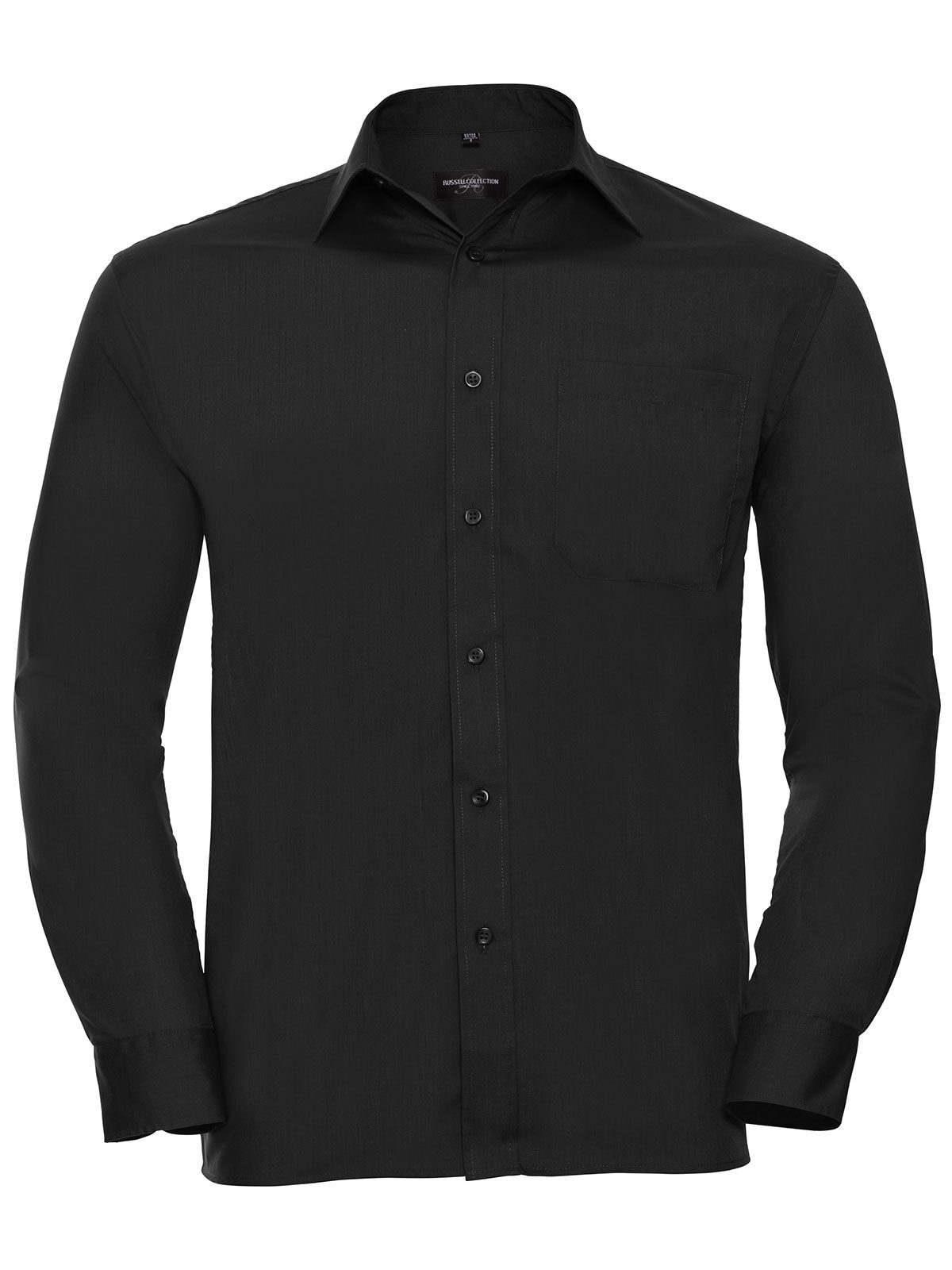 Camisa masculina clássica de manga comprida em algodão e poliéster. - 36 - Preto