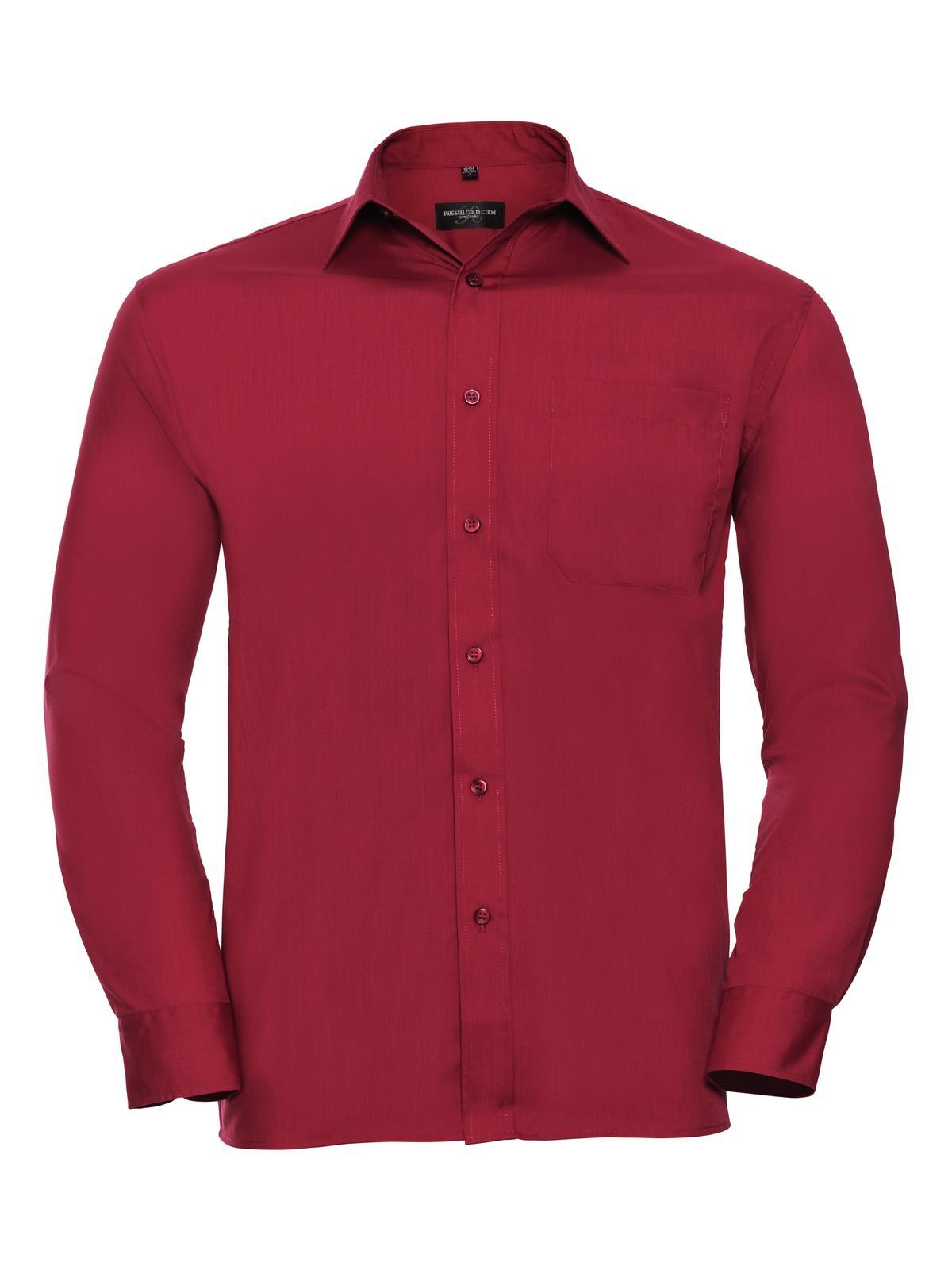 Camisa masculina clássica de manga comprida em algodão e poliéster. - CR - Vermelho clássico