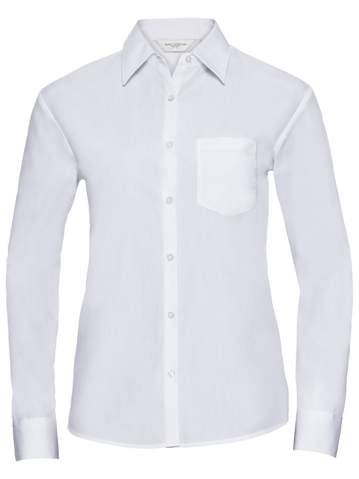 Camisa feminina clássica de manga comprida em algodão e poliéster. - 30 - Branco