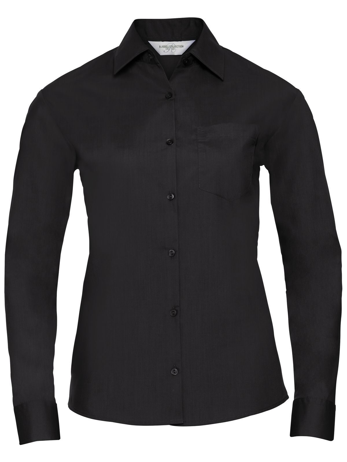 Camisa feminina clássica de manga comprida em algodão e poliéster. - 36 - Preto