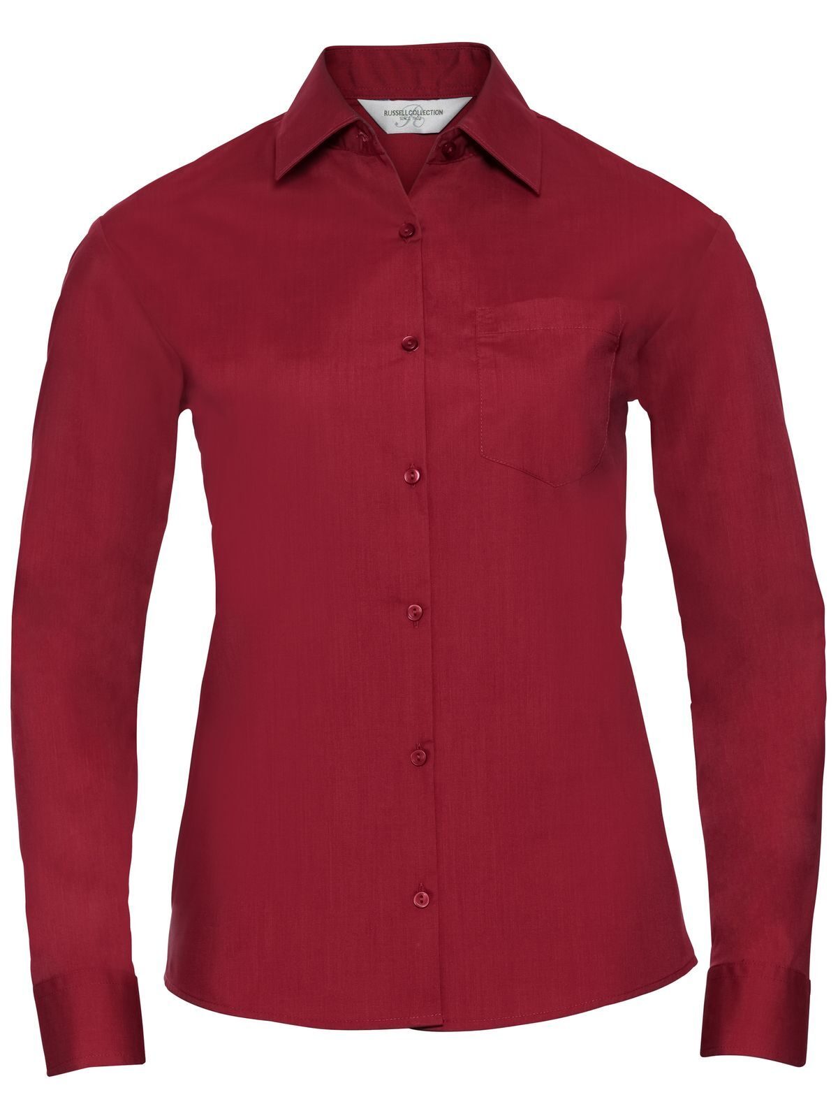 Camisa feminina clássica de manga comprida em algodão e poliéster. - CR - Vermelho clássico