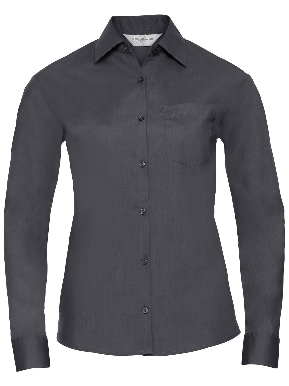 Camisa feminina clássica de manga comprida em algodão e poliéster. - CG - Convoy Grey