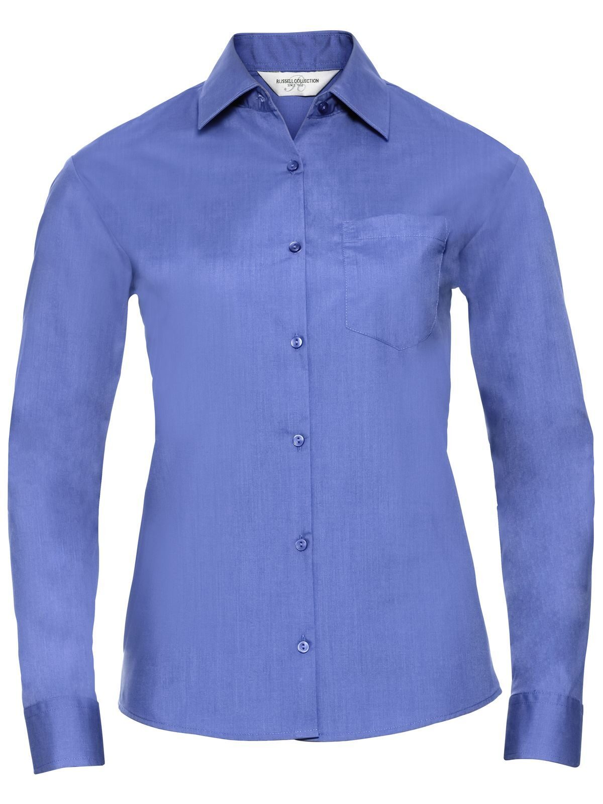 Camisa feminina clássica de manga comprida em algodão e poliéster. - CP - Azul Corporativo