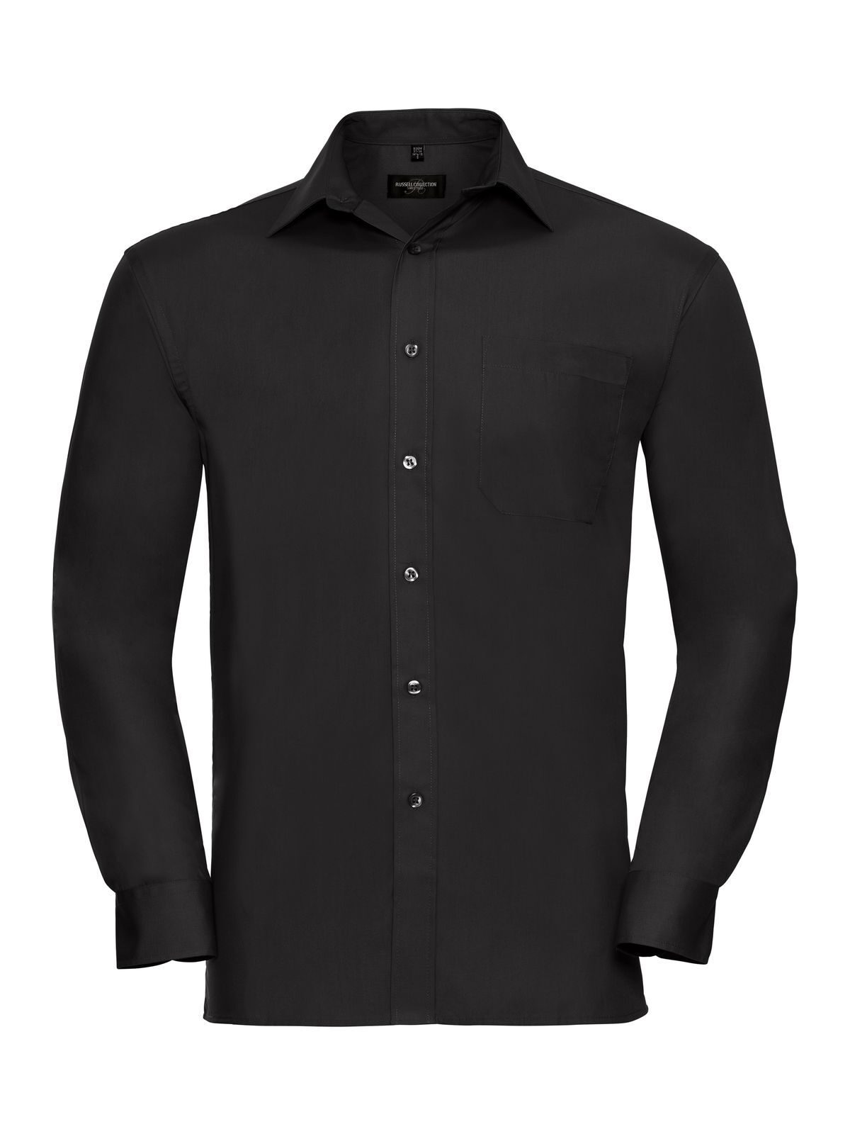 Camisa masculina clássica de manga comprida em popeline de puro algodão. - 36 - Preto