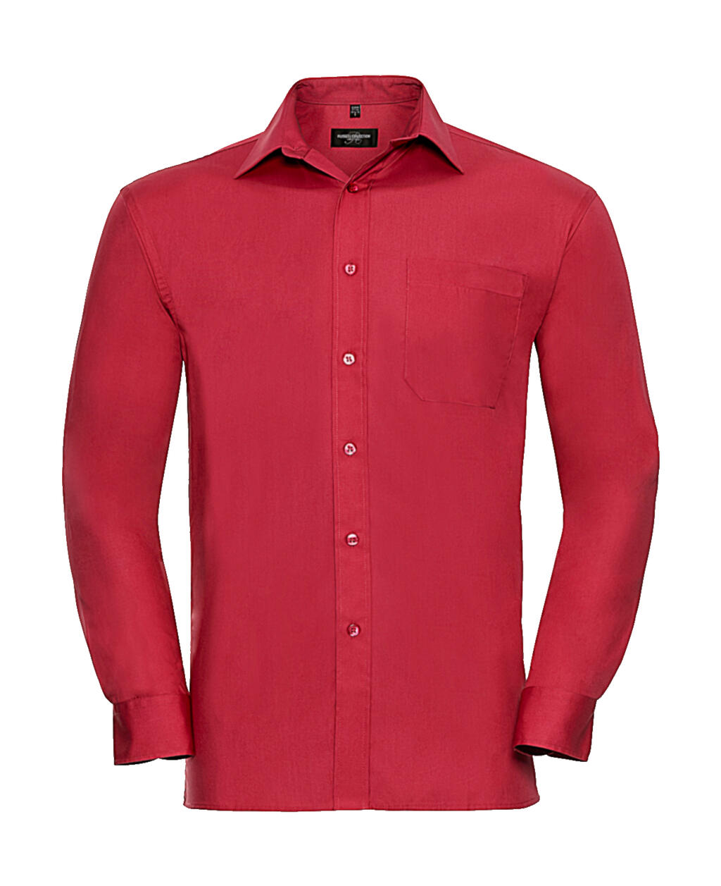 Camisa masculina clássica de manga comprida em popeline de puro algodão. - CR - Vermelho clássico