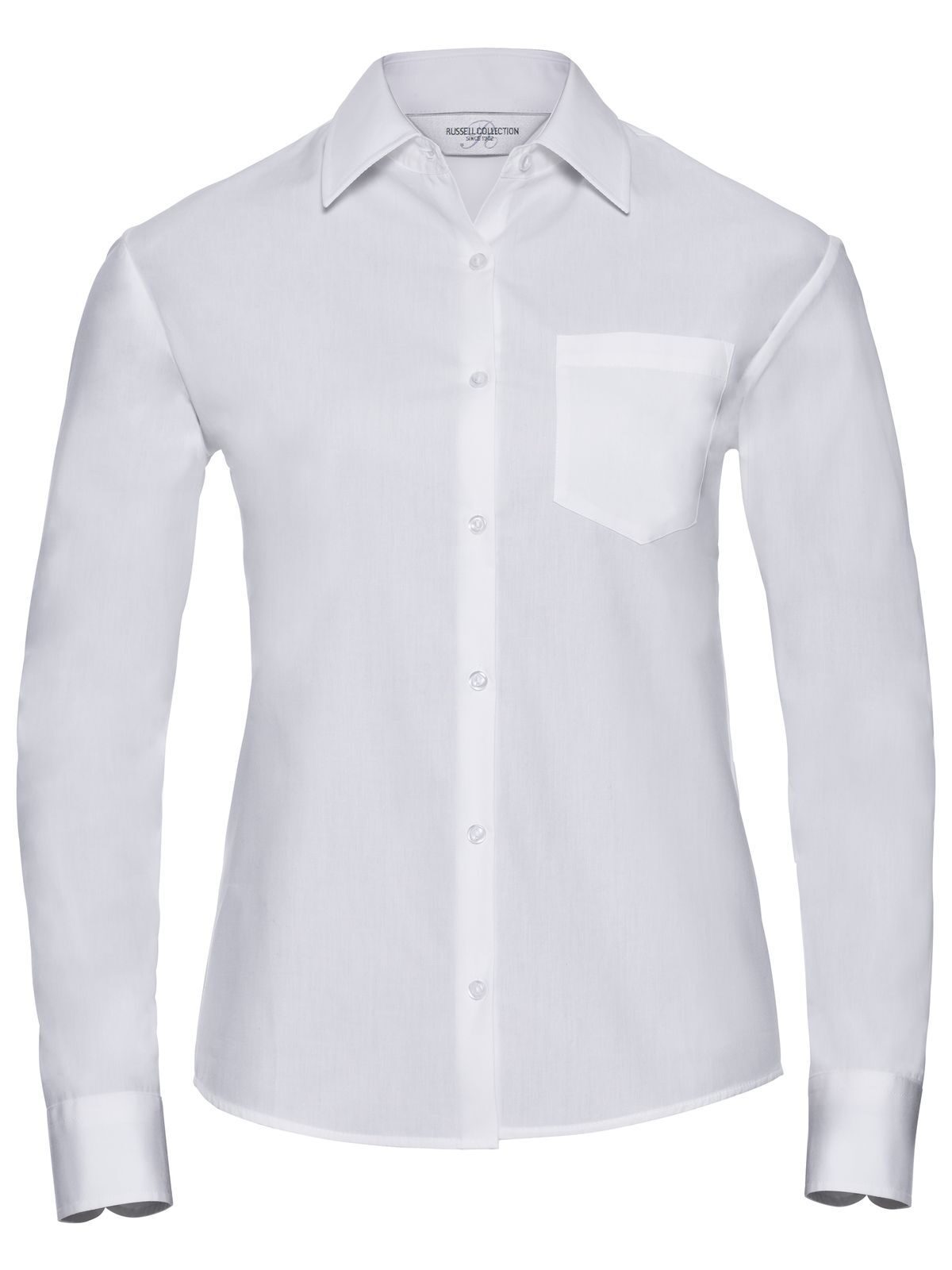 Camisa feminina clássica de manga comprida em algodão puro popeline. - 30 - Branco