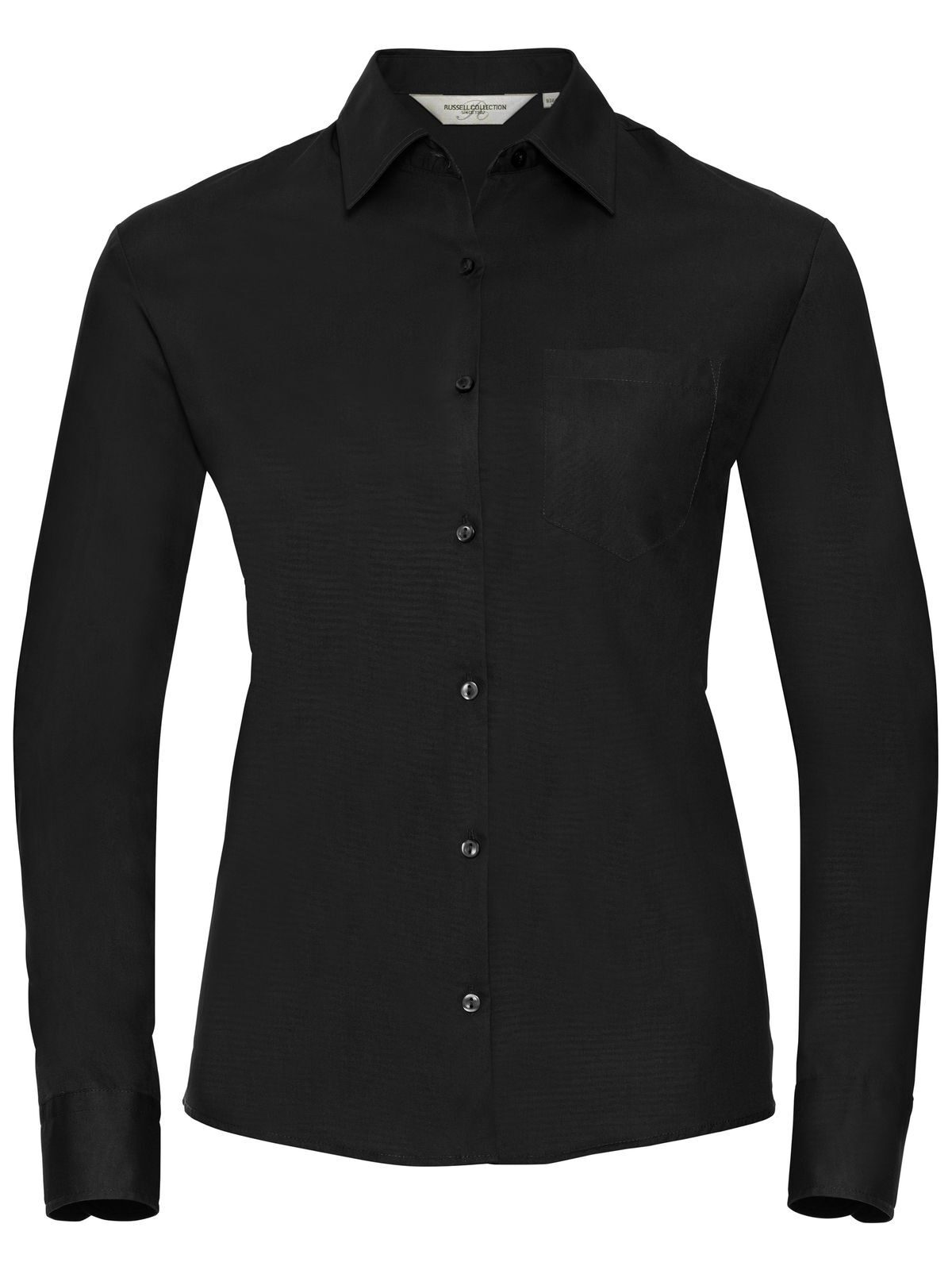 Camisa feminina clássica de manga comprida em algodão puro popeline. - 36 - Preto