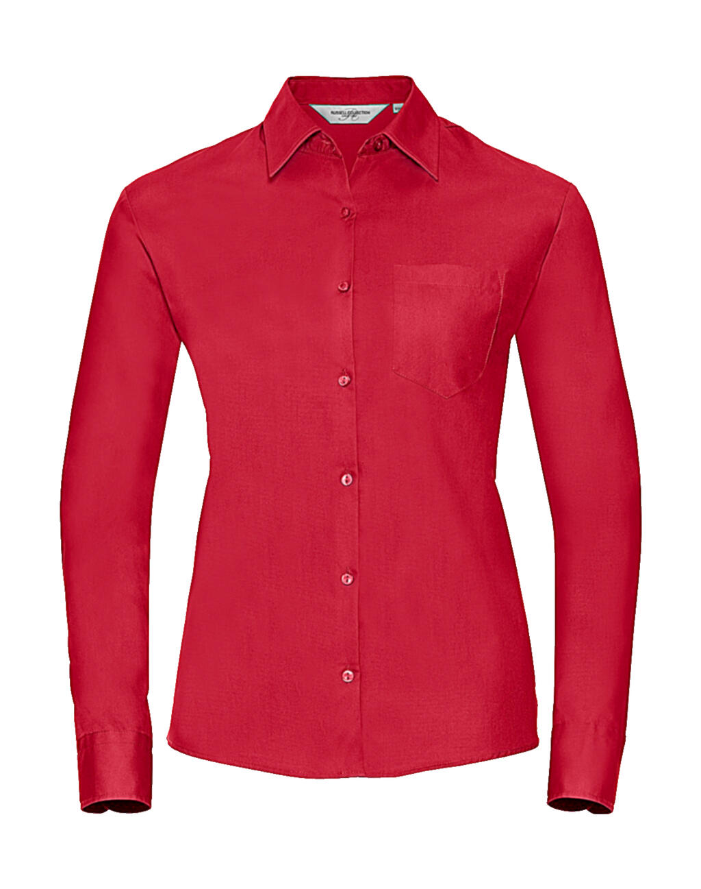Camisa feminina clássica de manga comprida em algodão puro popeline. - CR - Vermelho clássico