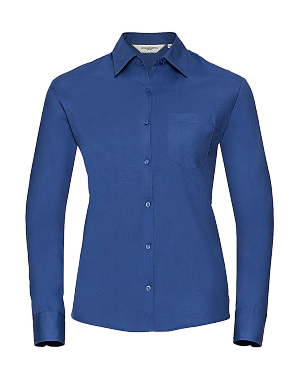 Camisa feminina clássica de manga comprida em algodão puro popeline. - ZT - Azul Asteca