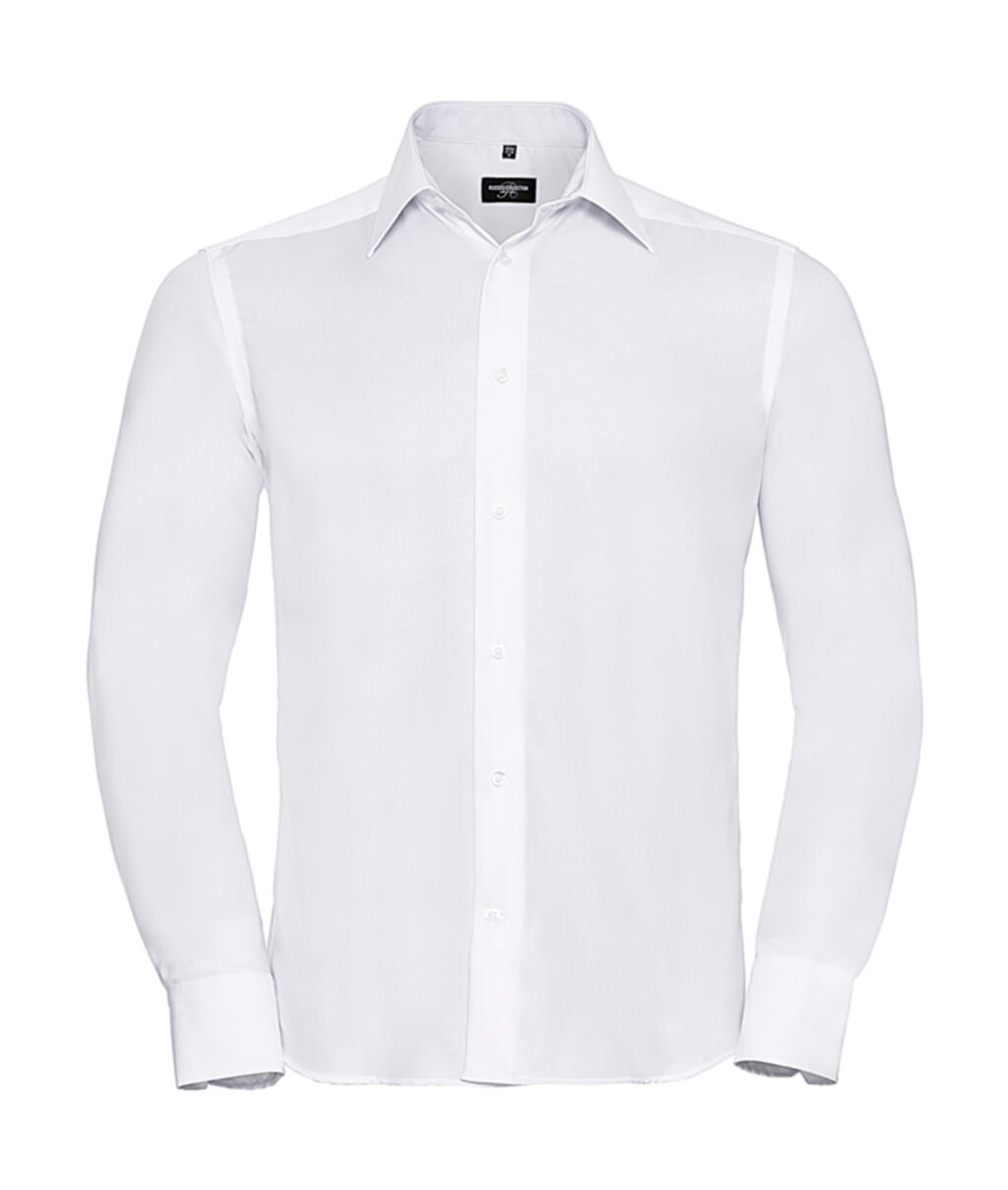 Camisa masculina de manga comprida, modelo sob medida, que não precisa ser passada. - 30 - Branco