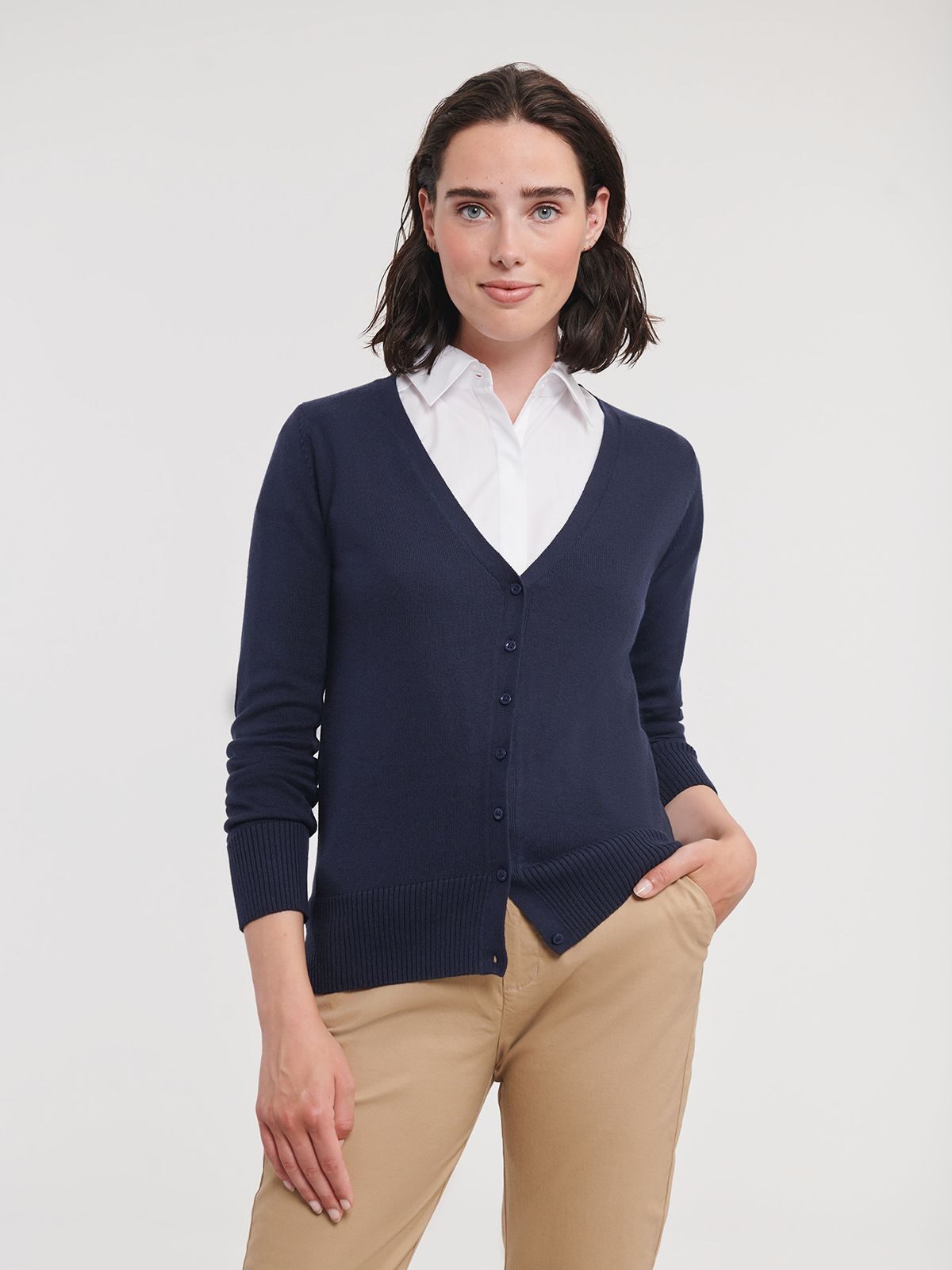 Cardigã feminino de tricô com decote em V