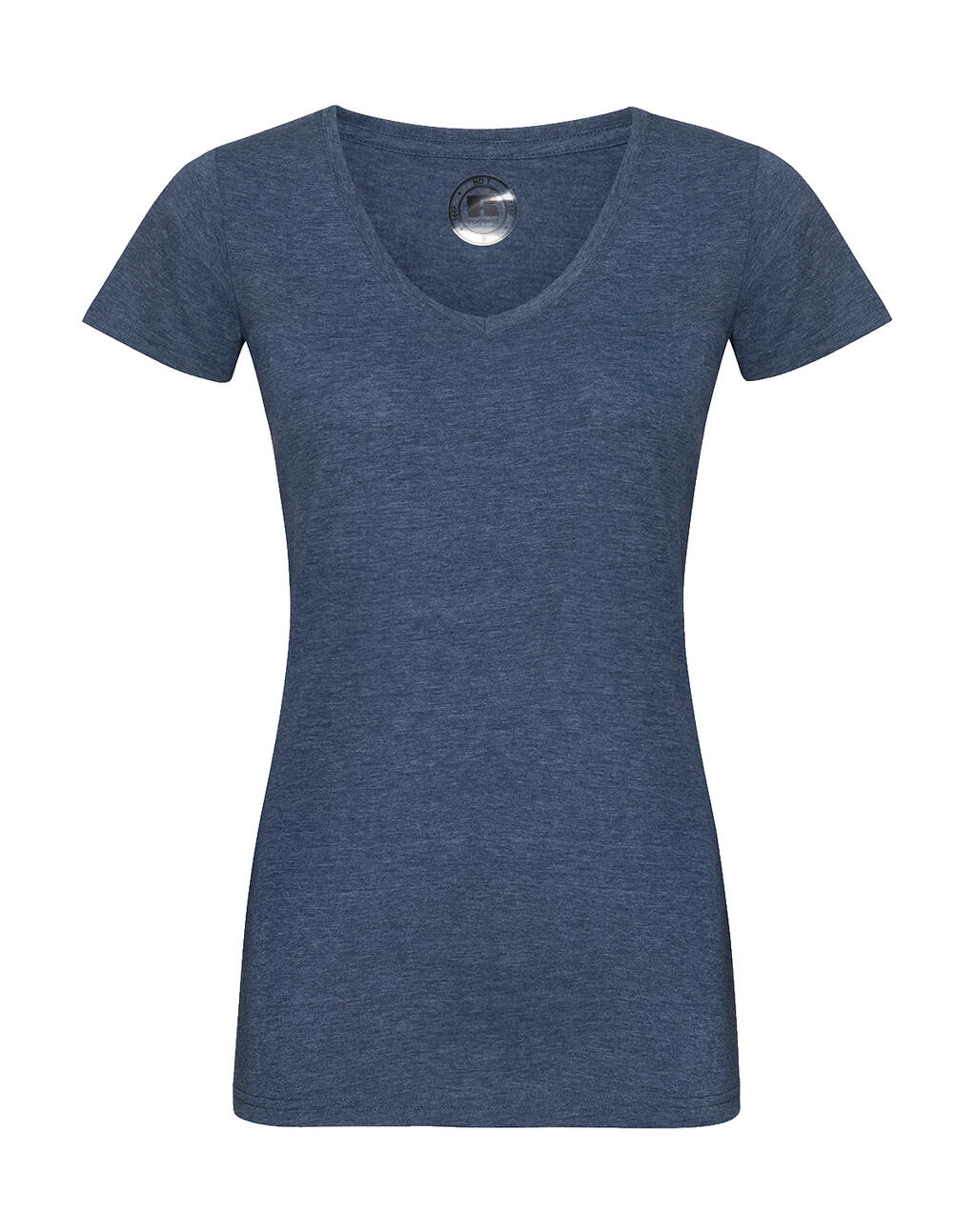 Camiseta feminina HD com decote em V - N9 - Azul Marinho Brilhante Mesclado