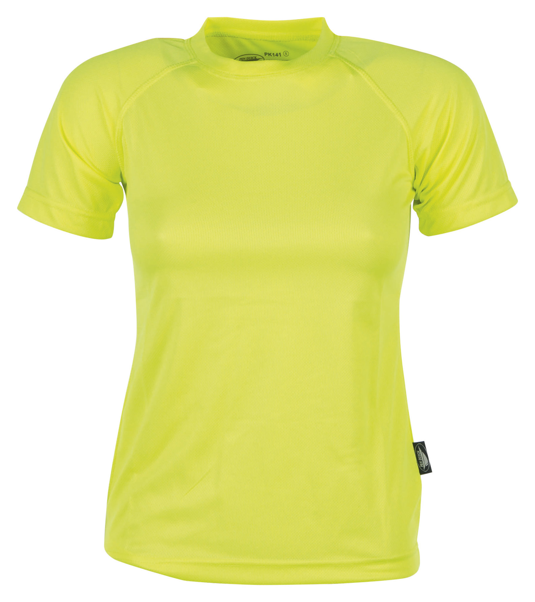 Camiseta esportiva feminina Firstee de manga curta e gola redonda - YE - Amarelo Fluorescente