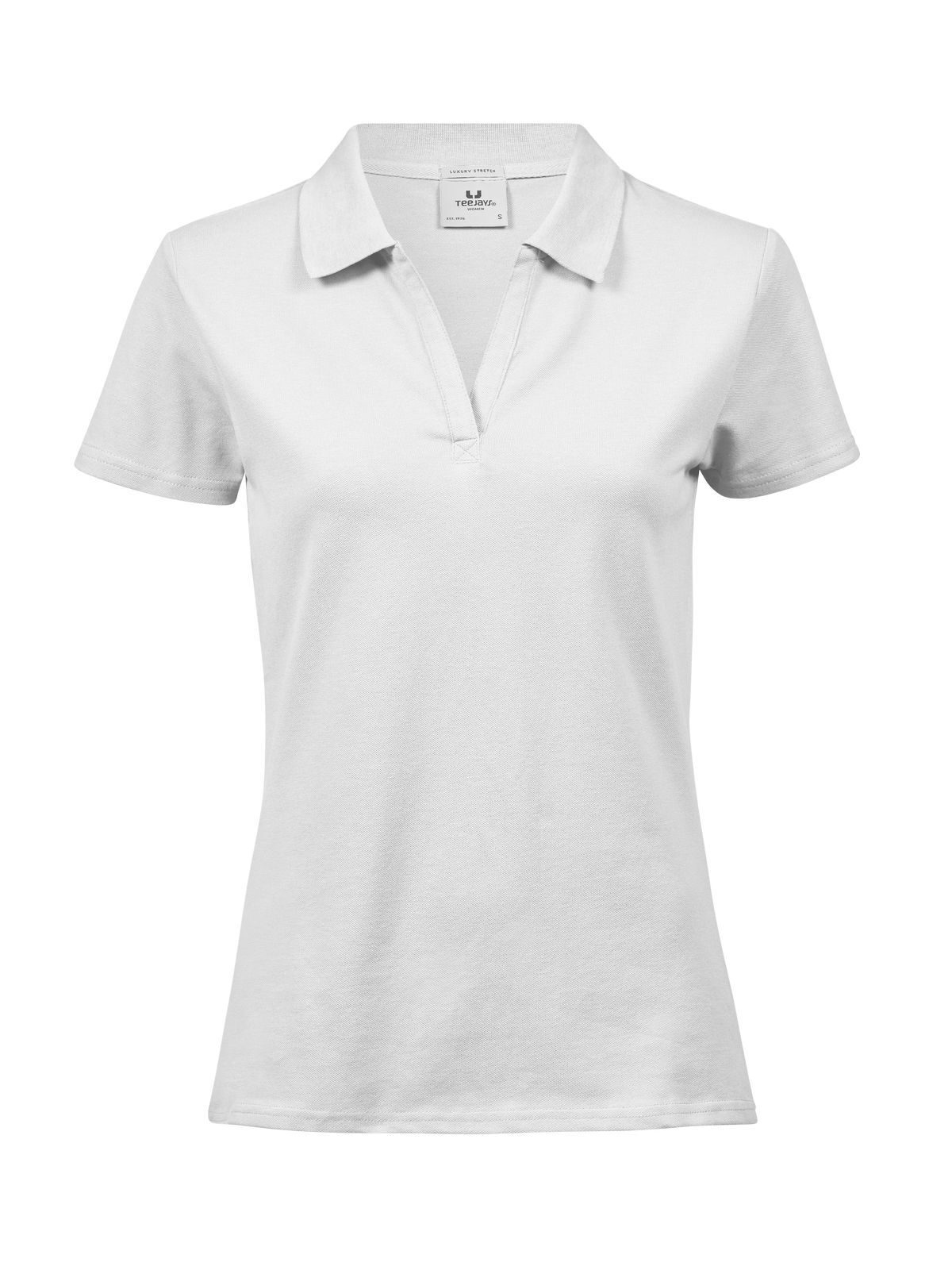Polo feminino luxuoso com decote em V elástico - WHT - Branco