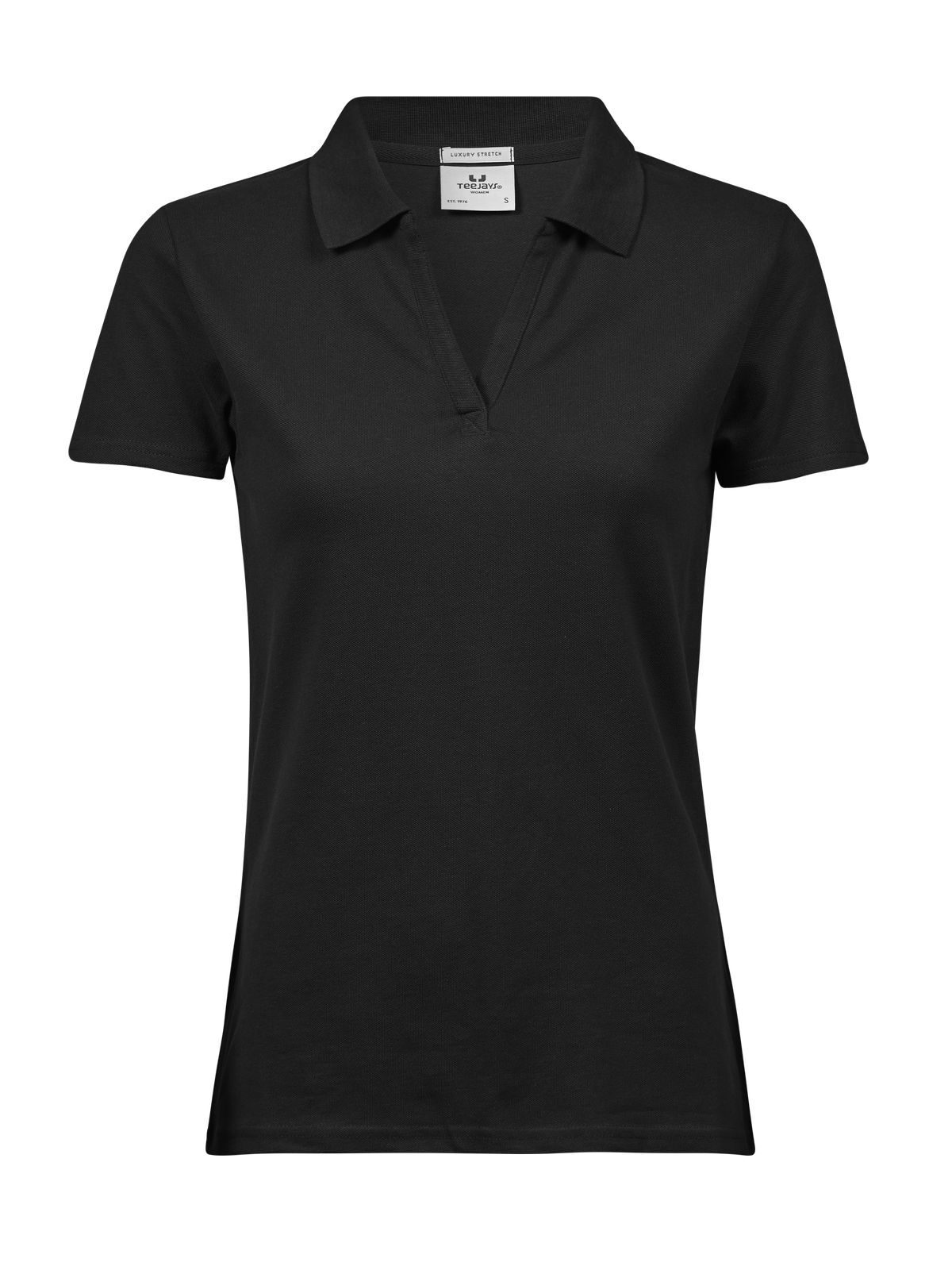 Polo feminino luxuoso com decote em V elástico - BLK - Preto