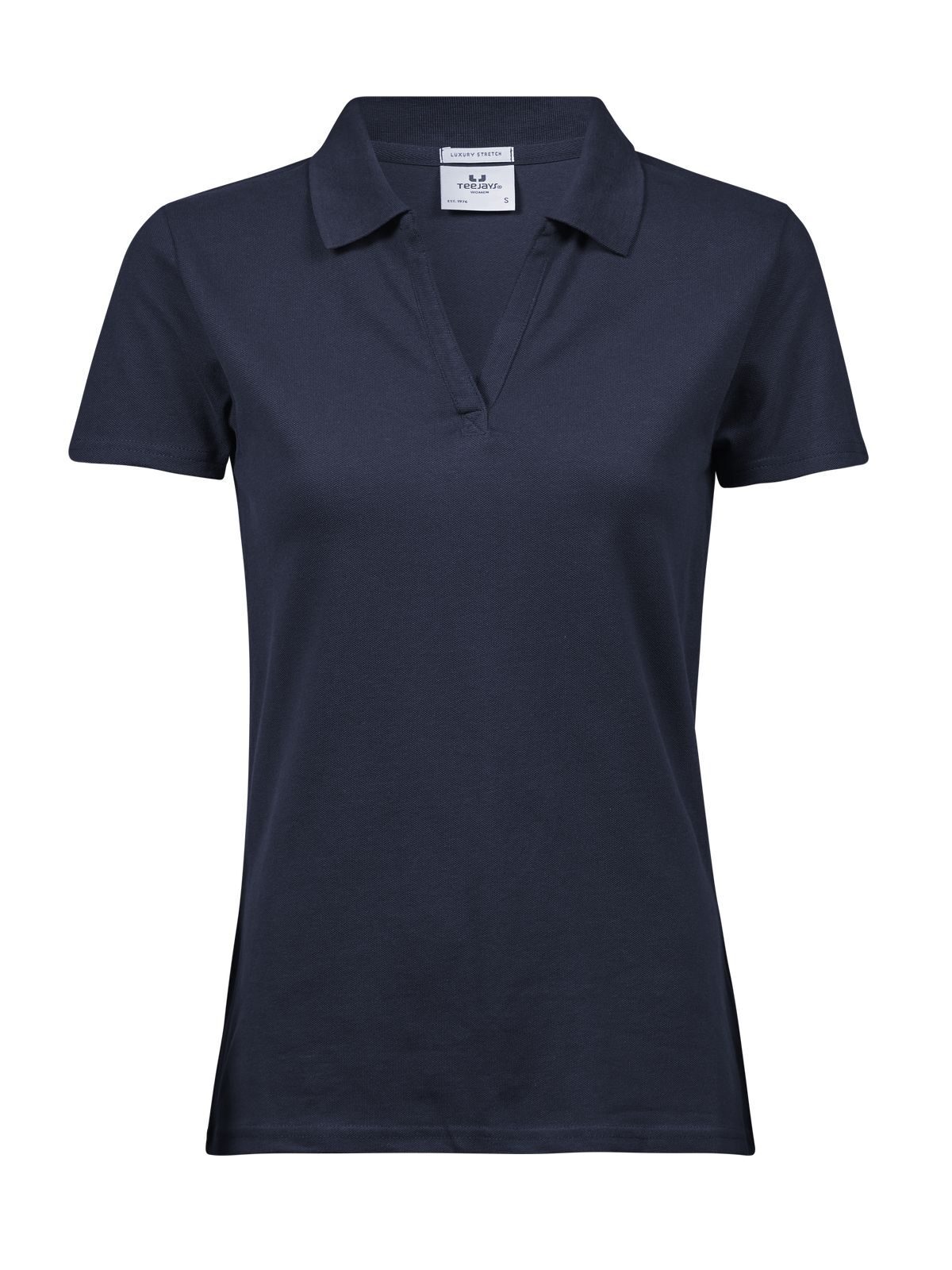 Polo feminino luxuoso com decote em V elástico - NVY - Marinha