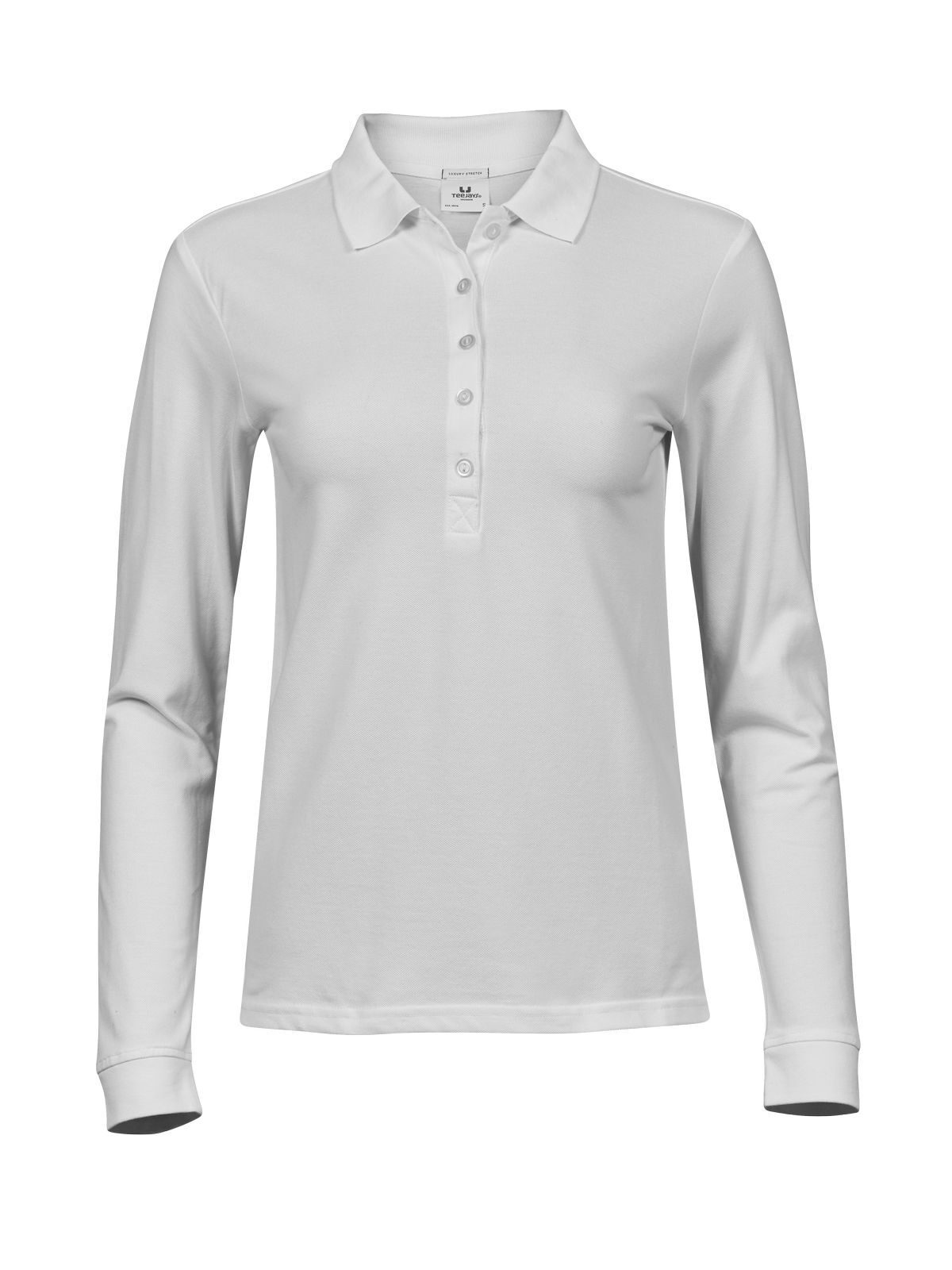 Polo feminina de luxo com manga comprida e tecido elástico - WHT - Branco