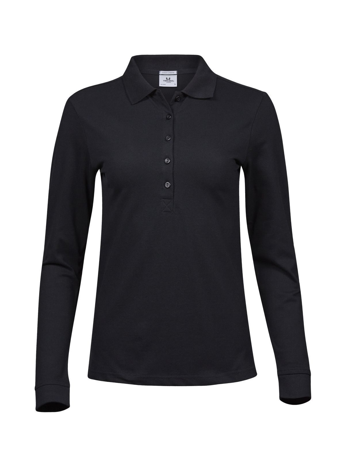 Polo feminina de luxo com manga comprida e tecido elástico - BLK - Preto