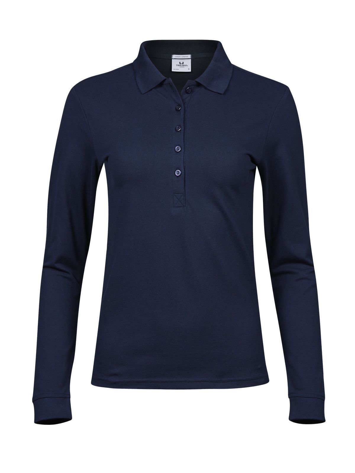 Polo feminina de luxo com manga comprida e tecido elástico - NVY - Marinha