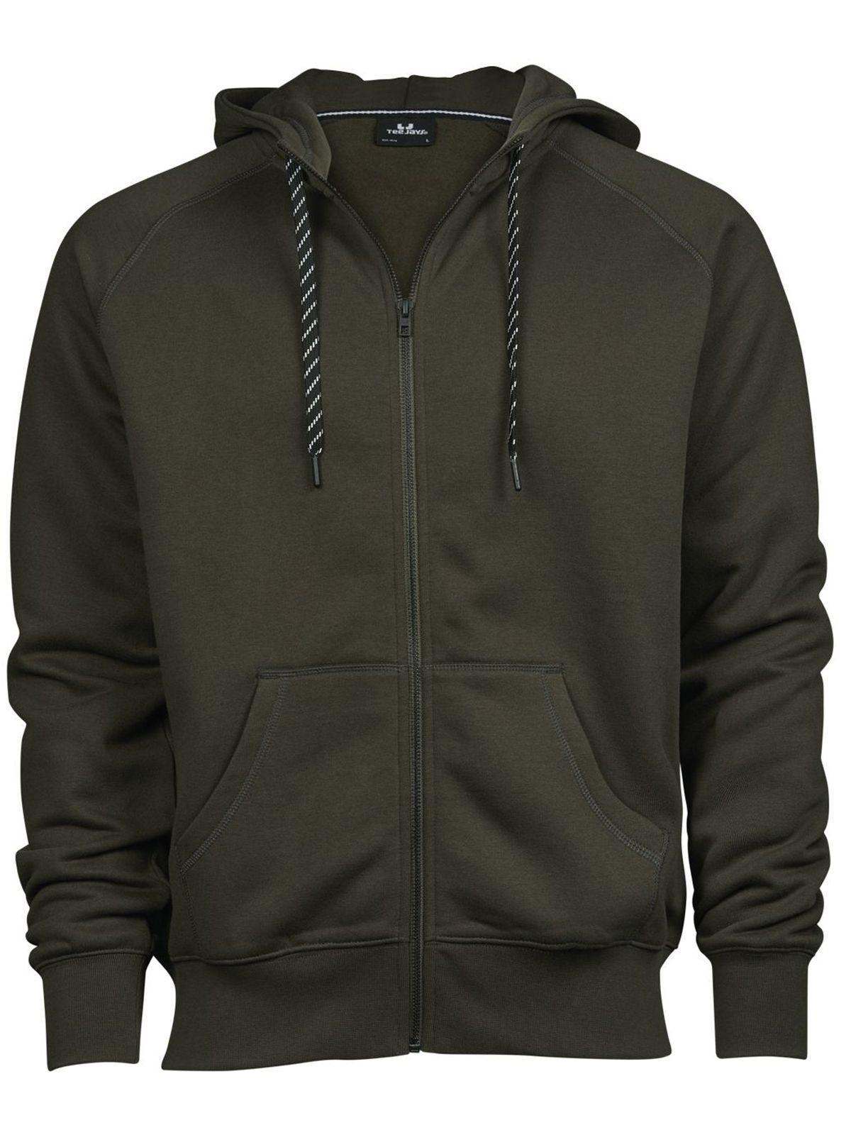 Casaco masculino com capuz e zíper frontal. - Verde Oliva Escuro