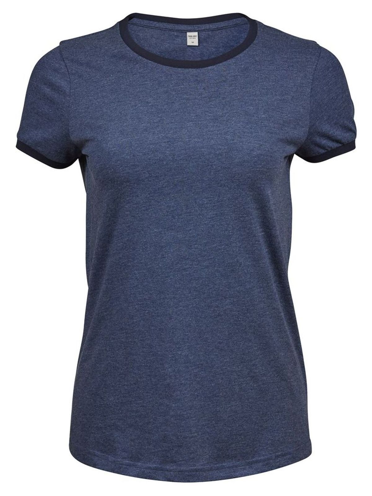 Camiseta feminina com gola contrastante - 200 - Azul-marinho/Branco