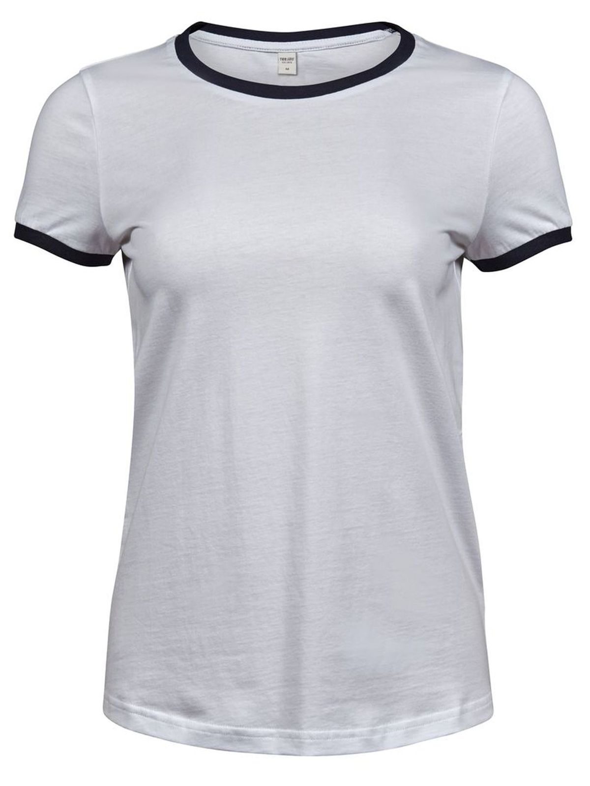 Camiseta feminina com gola contrastante - Branco/Azul Marinho