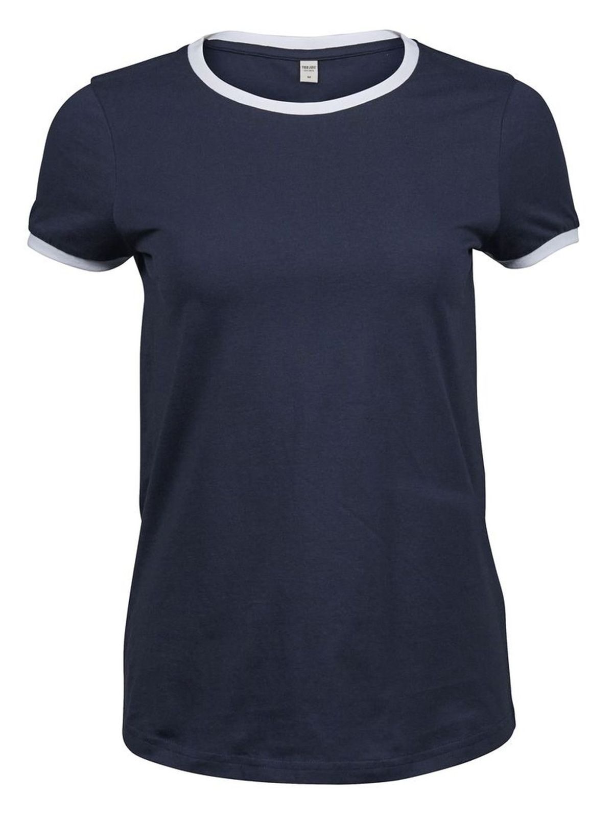 Camiseta feminina com gola contrastante - Azul-marinho/Branco
