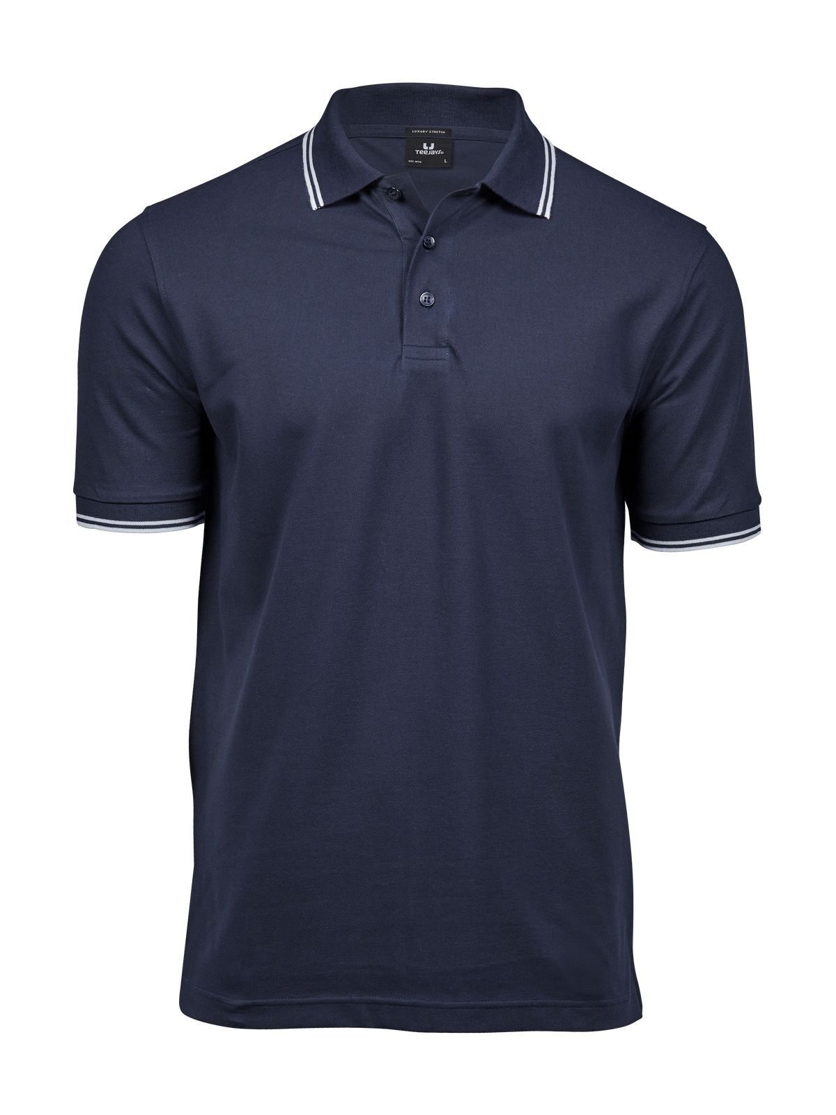 Polo masculina de luxo com listras e elastano - Azul-marinho/Branco