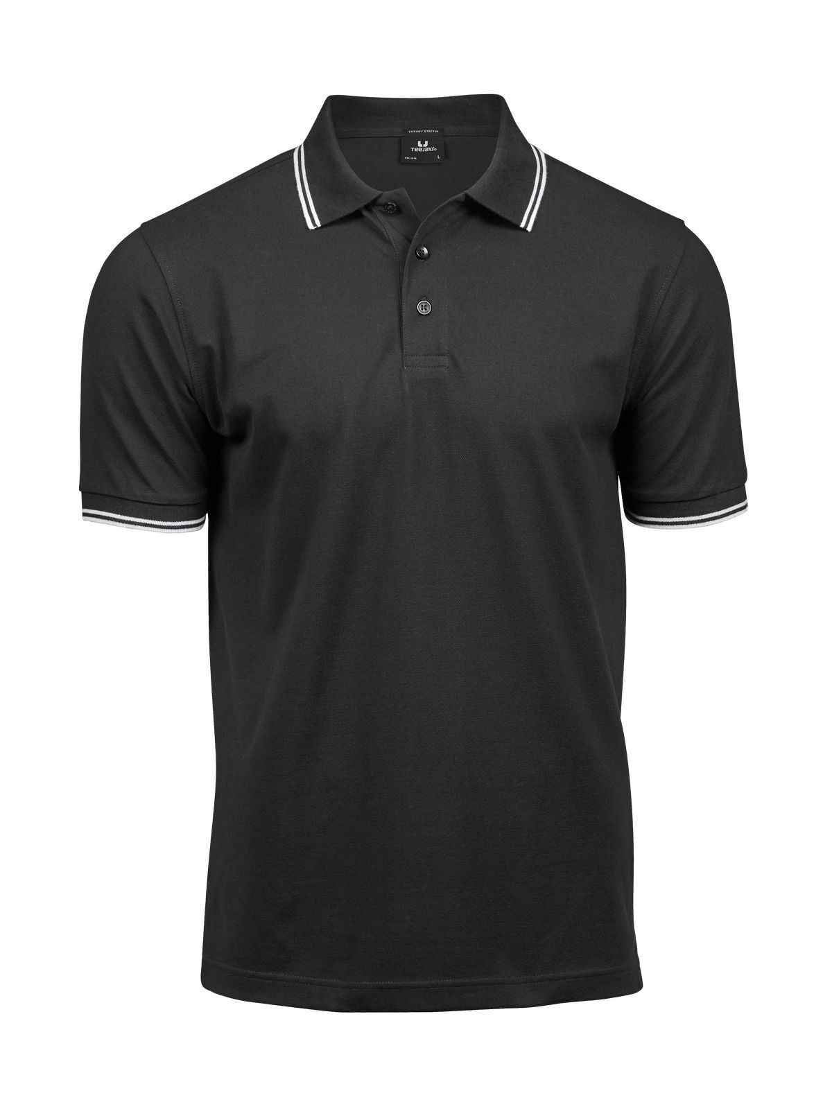 Polo masculina de luxo com listras e elastano - Preto/Branco