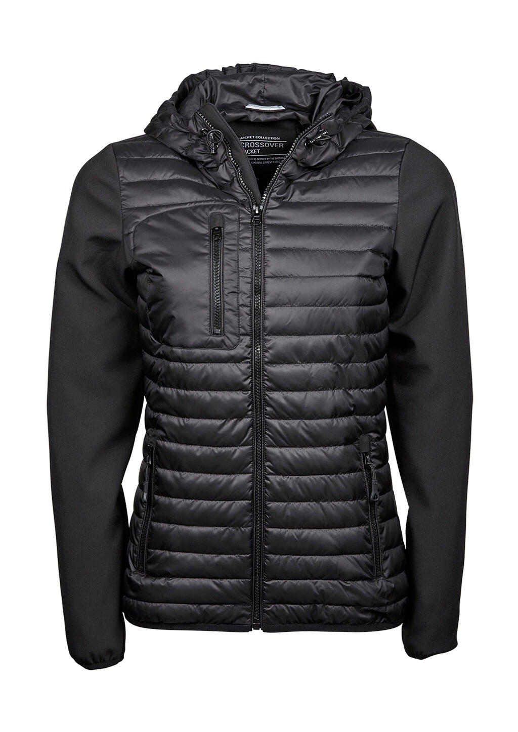 Jaqueta feminina com capuz e modelagem cruzada - BLK - Preto