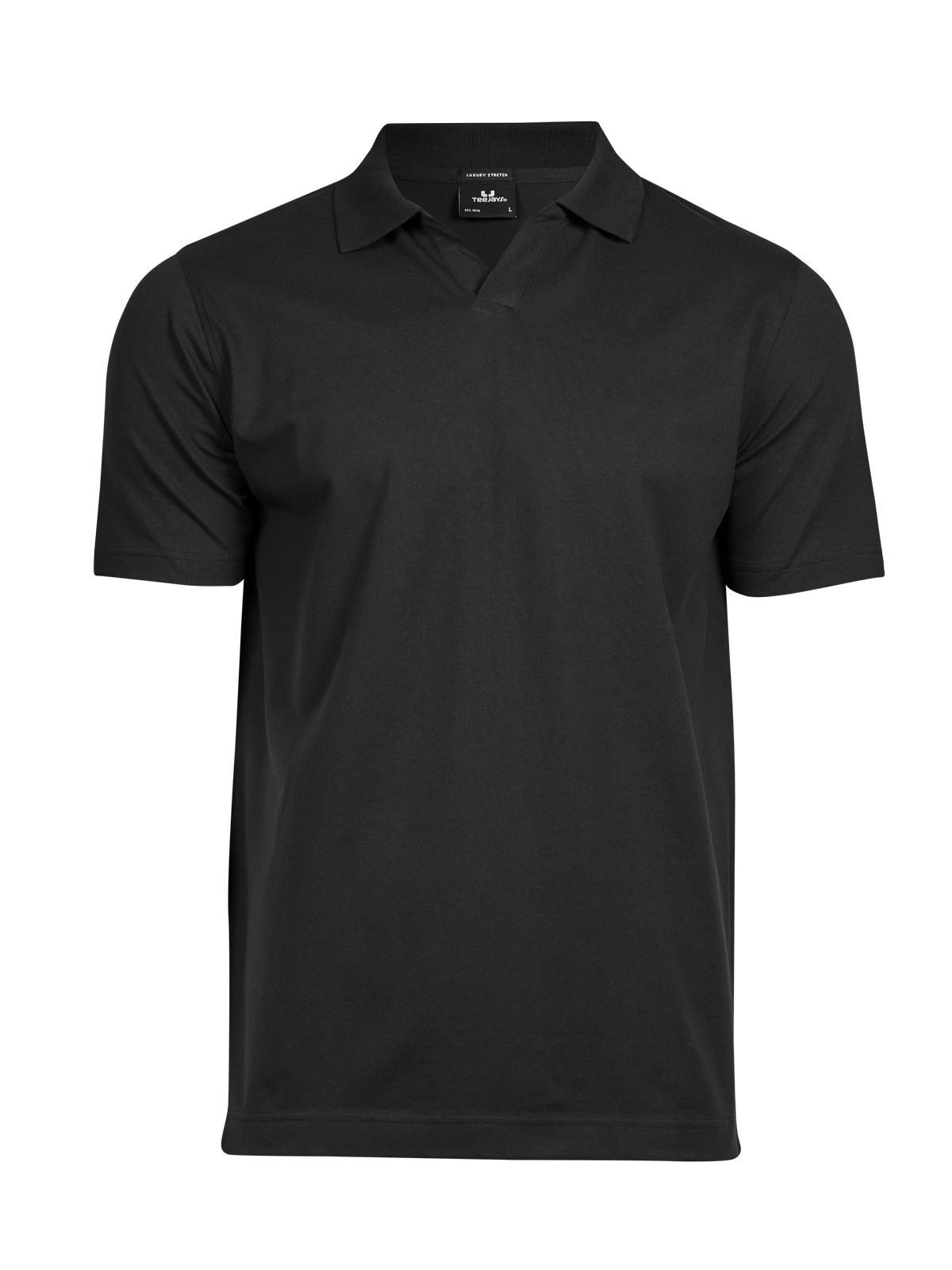 Polo de luxo com decote em V e tecido elástico - BLK - Preto