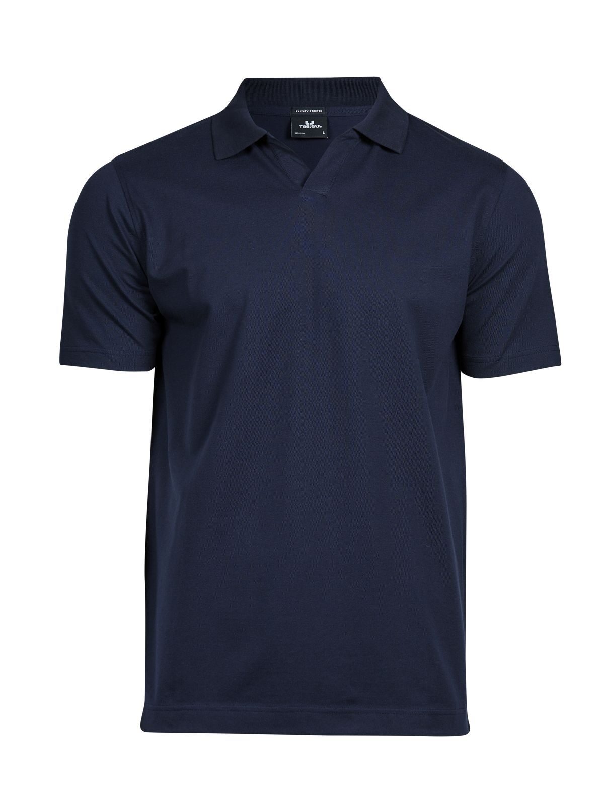 Polo de luxo com decote em V e tecido elástico - NVY - Marinha