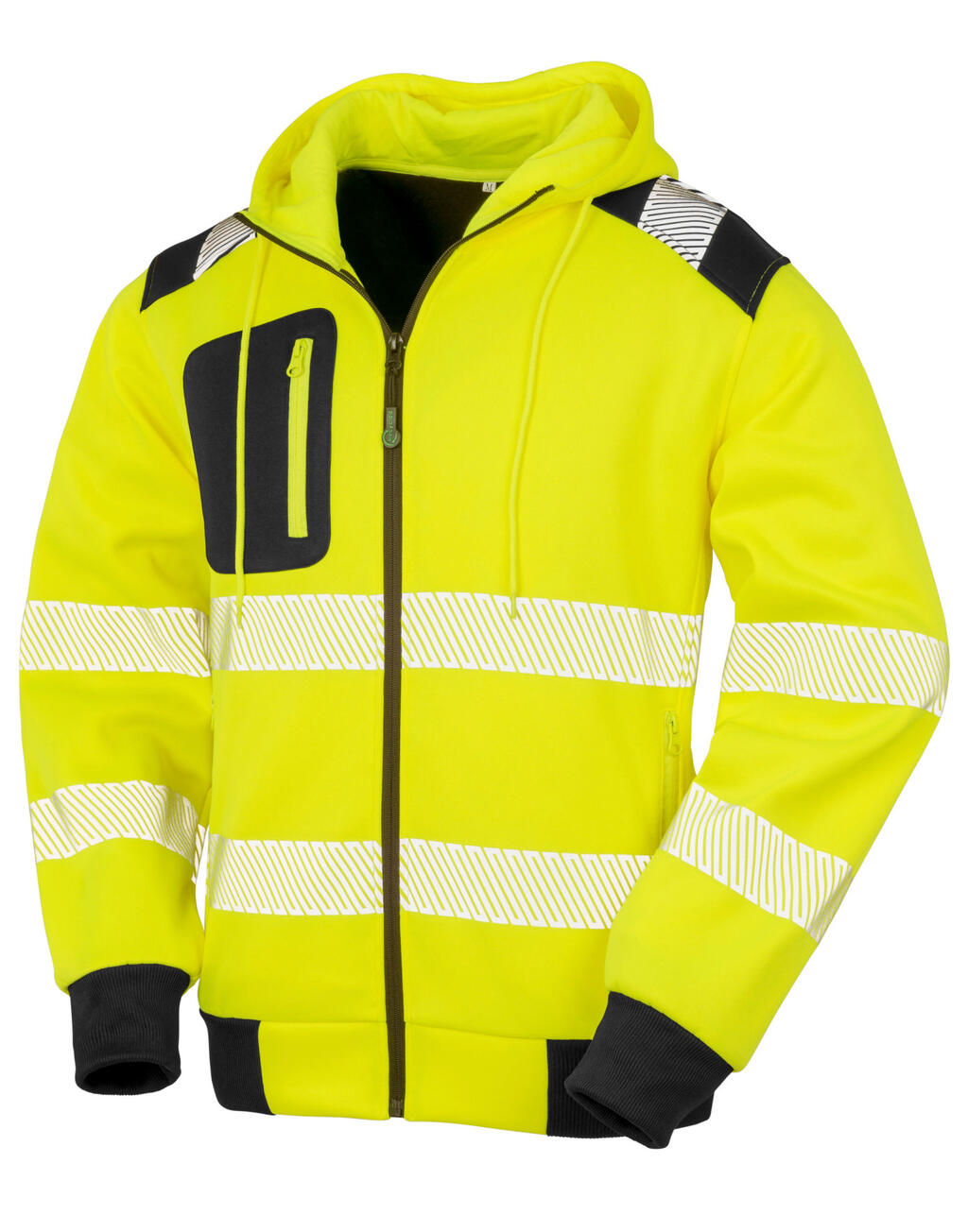 Moletom de segurança com zíper reciclado - Amarelo fluorescente/Preto