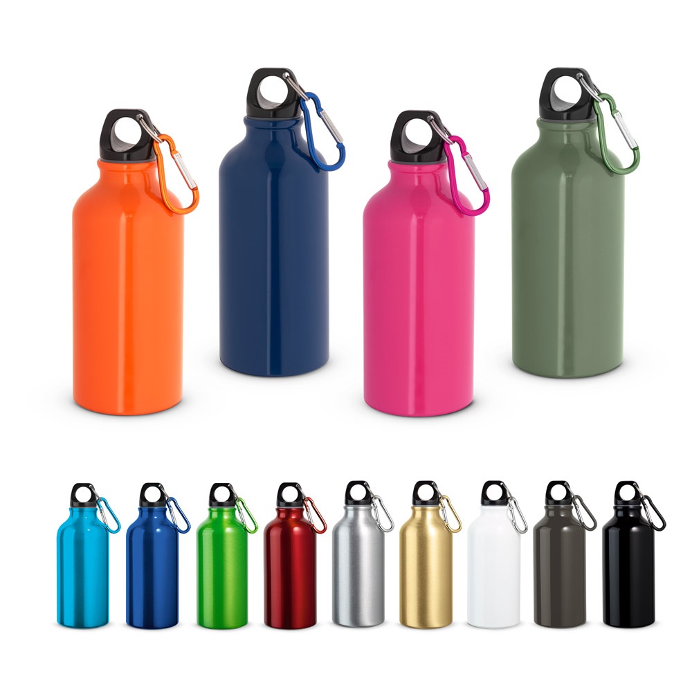 Garrafa de água esportiva LANDSCAPE S. em alumínio com mosquetão, 400 ml