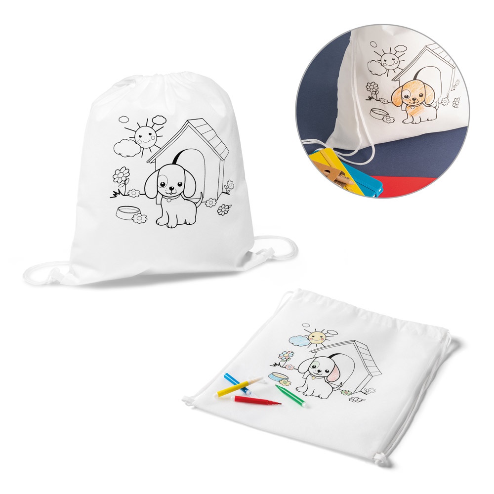 DESENHOS. Mochila com cordão e desenho para colorir (80 g/m²)