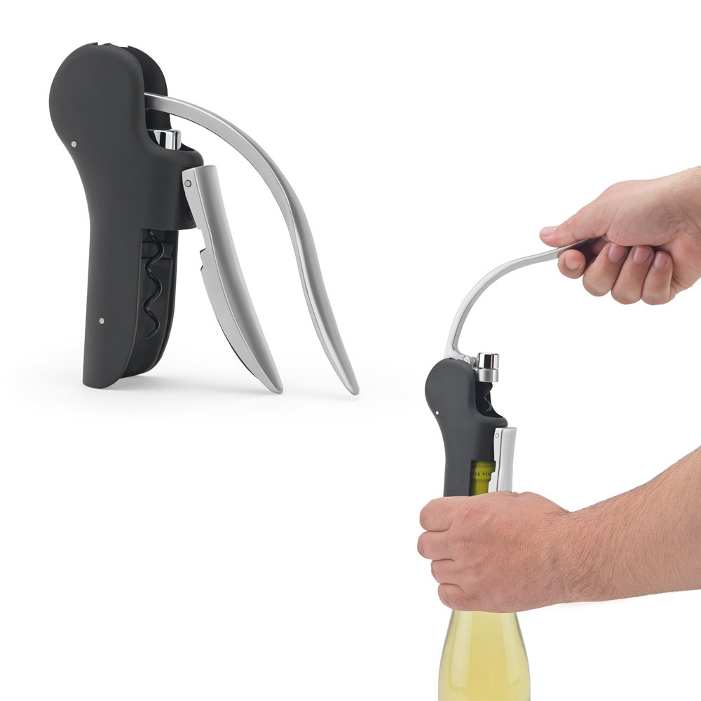 LAGREIN. Saca-rolhas em ABS e zinco com alavanca automática para fácil abertura.
