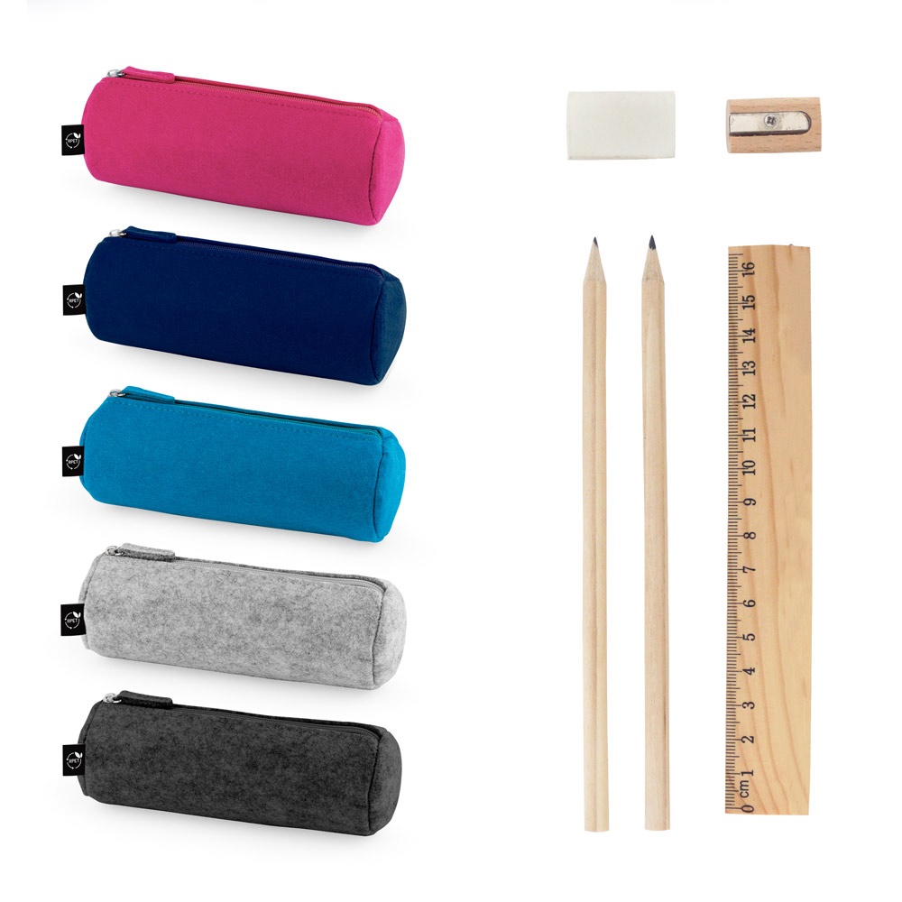 NOMAD. Estojo multifuncional feito de feltro reciclado (100% rPET) com régua, lápis, borracha e apontador.