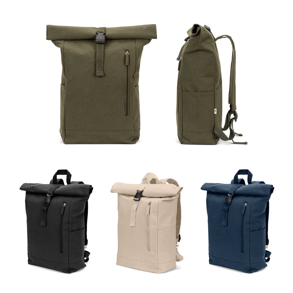SAINT. Mochila com fecho de enrolar em algodão reciclado e poliéster reciclado (380 g/m²)