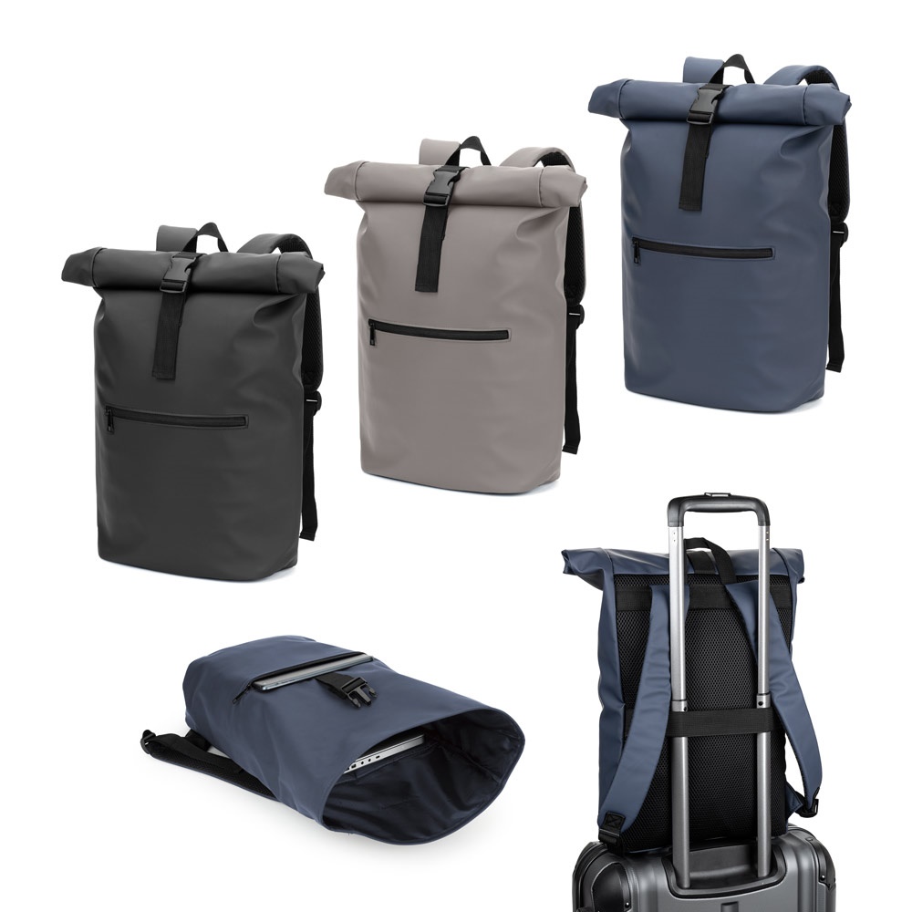 PORTLAND. Mochila de PU com fecho de enrolar e compartimento para laptop de 16".