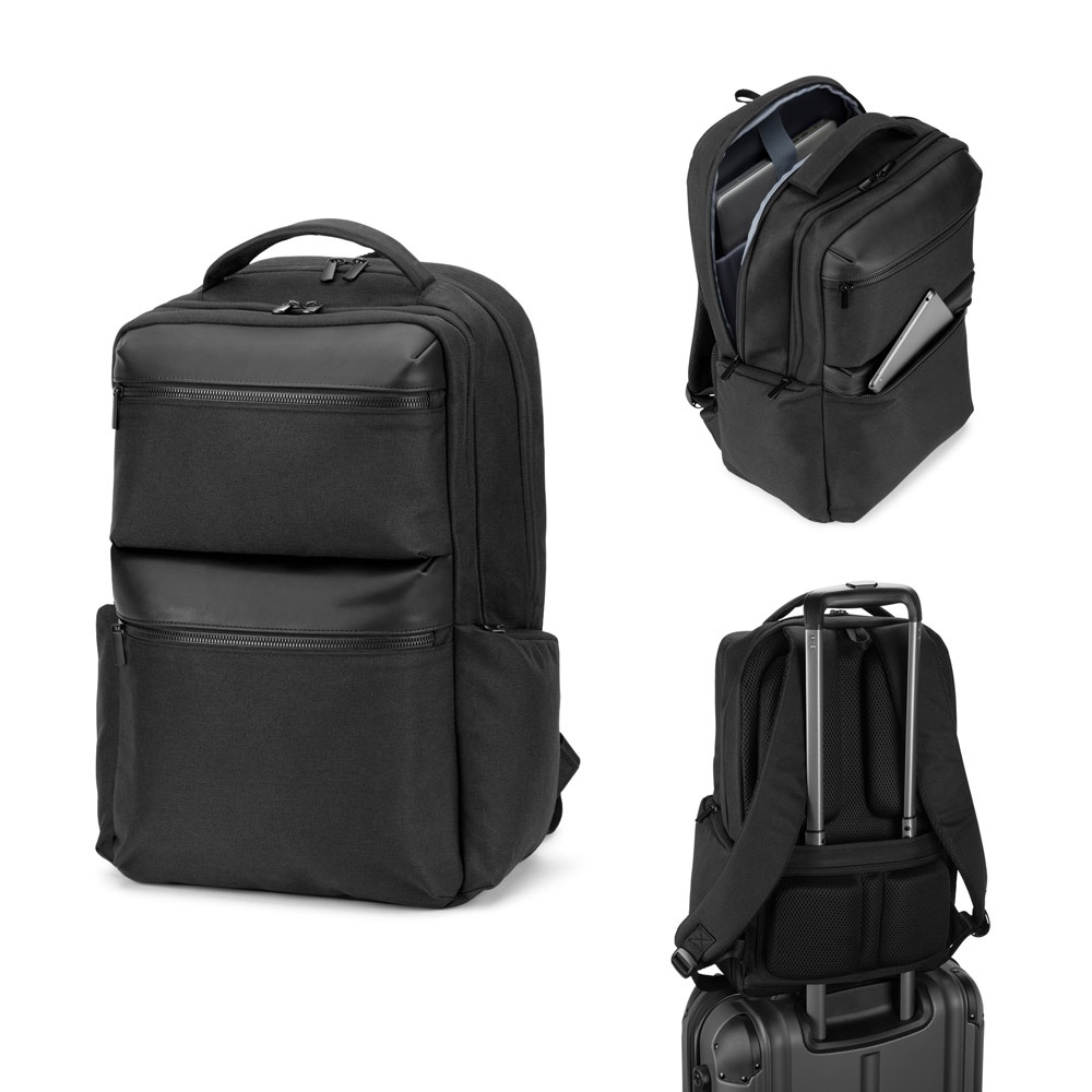 COPENHAGUE. Mochila em sarja reciclada repelente à água com dois bolsos frontais grandes, 17'3"