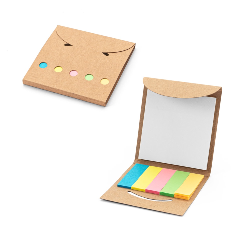 AINSLEY. Conjunto de escritório 2 em 1, feito com 100% de papel reciclado, com 6 blocos de notas adesivas.