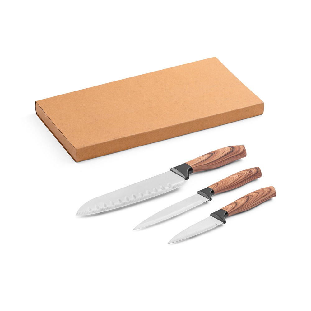BAHARAT. Conjunto de 3 facas de cozinha com lâminas de aço inoxidável e cabos ergonômicos.